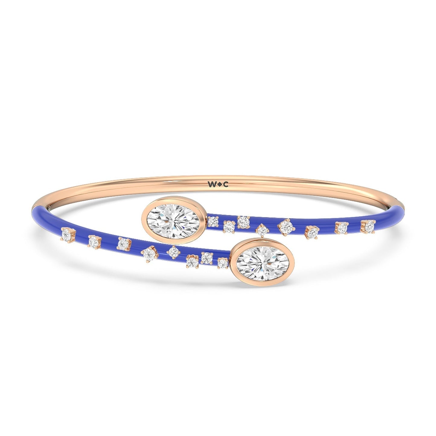 Open Bypass Half Bangle in Ceramic - Lotus Diamond