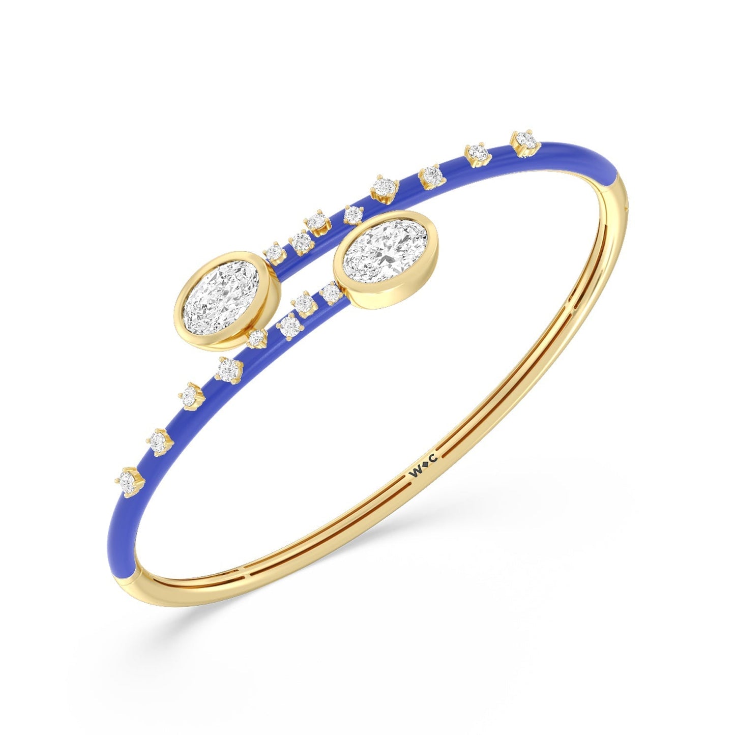Open Bypass Half Bangle in Ceramic - Lotus Diamond