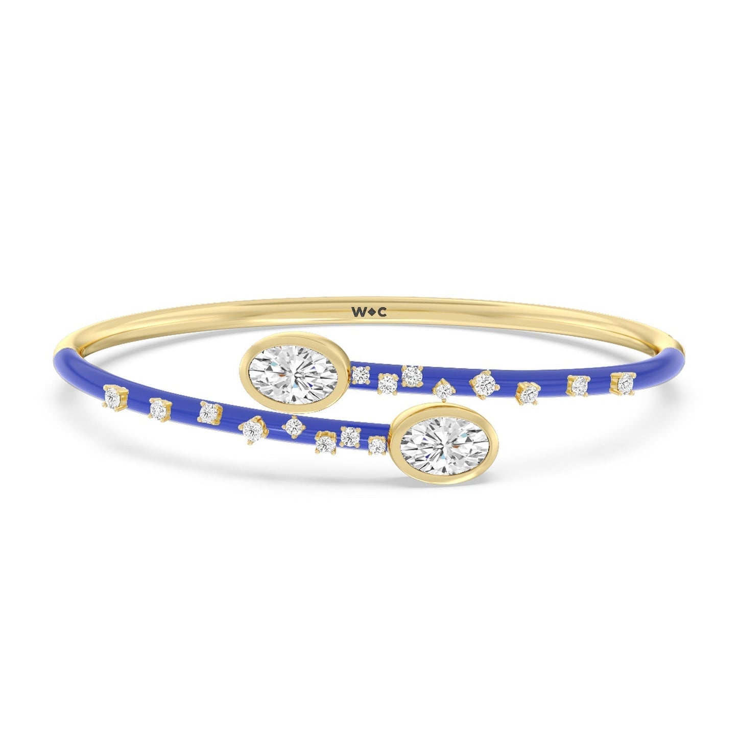 Open Bypass Half Bangle in Ceramic - Lotus Diamond