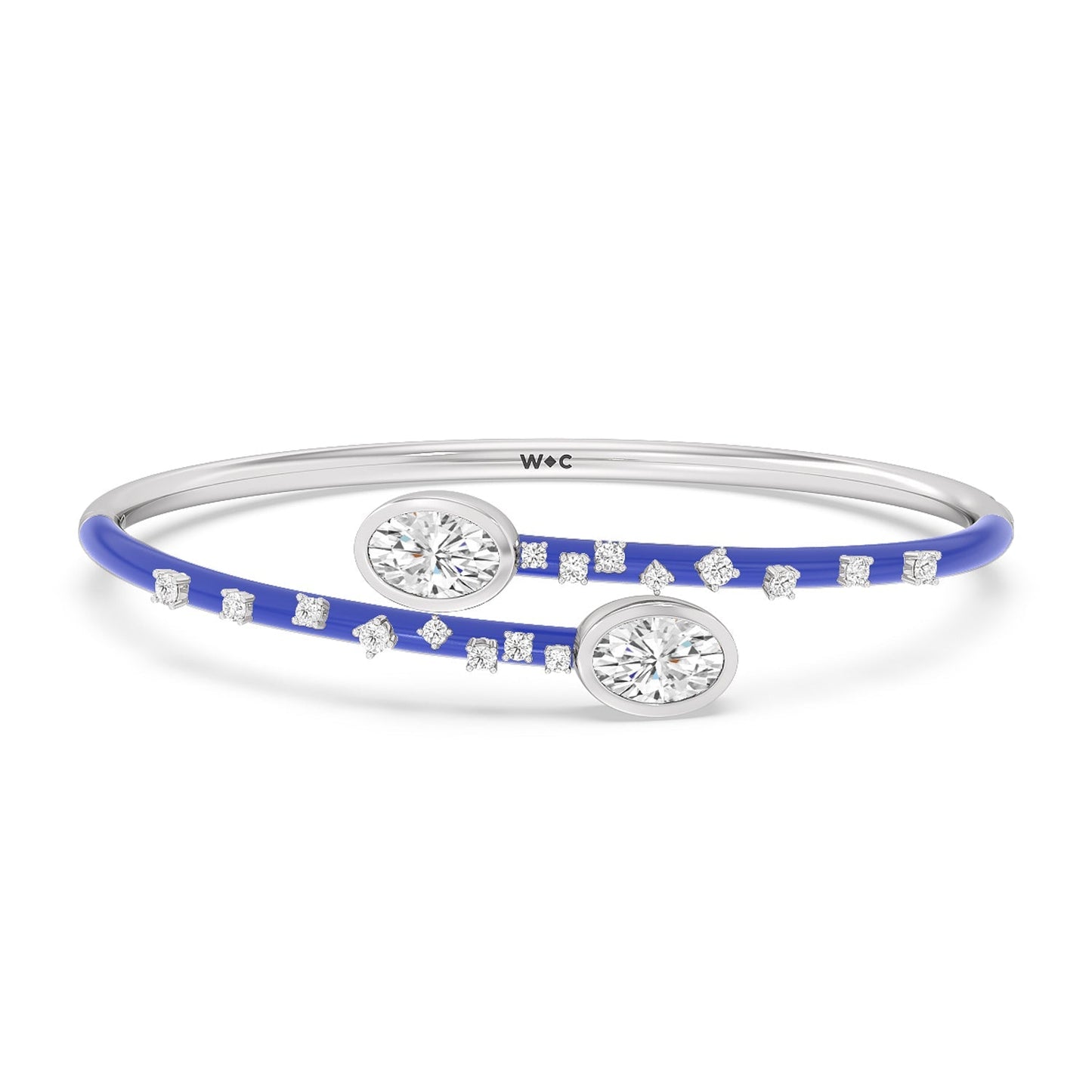 Open Bypass Half Bangle in Ceramic - Lotus Diamond