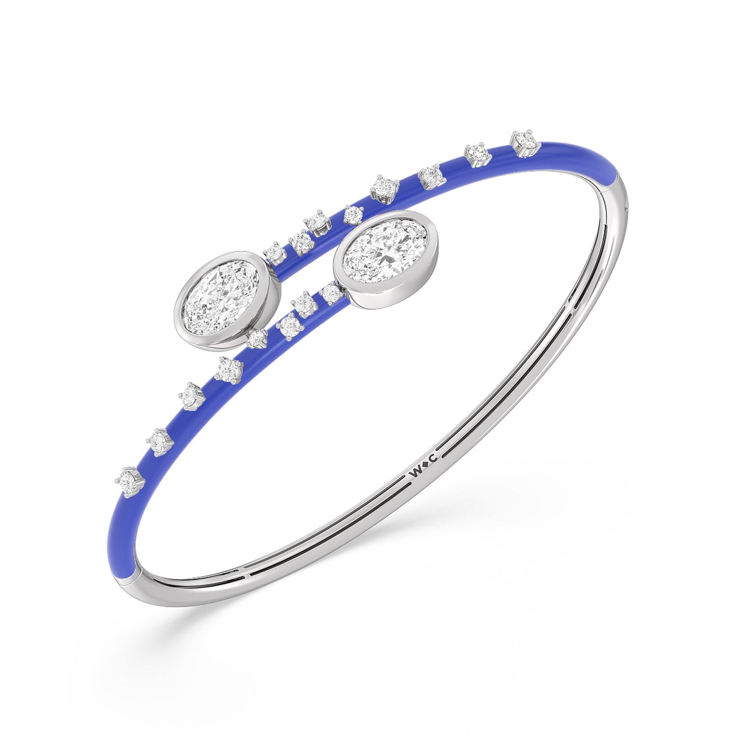 Open Bypass Half Bangle in Ceramic - Lotus Diamond