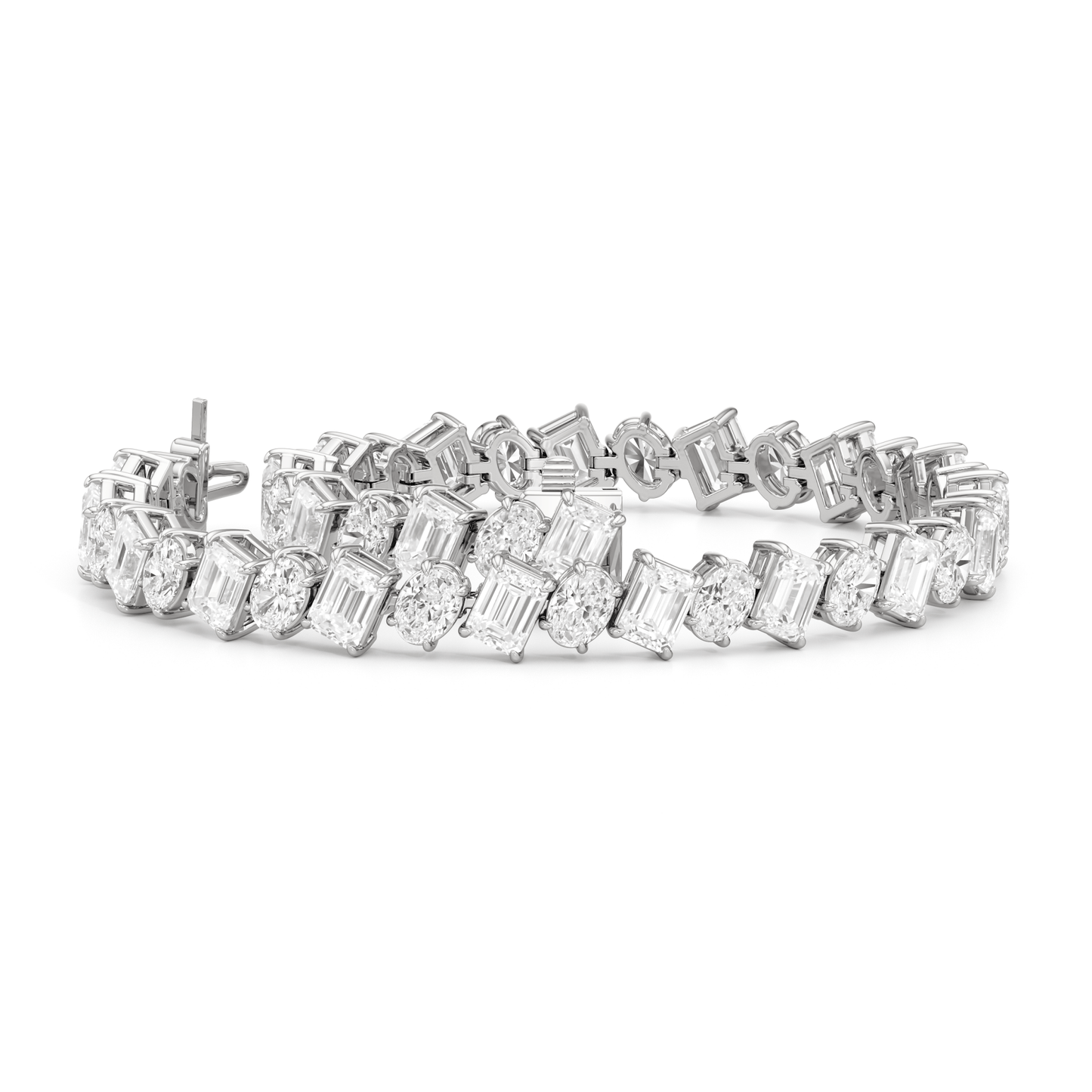 Oval and Emerald Herringbone Tennis Bracelet - Lotus Diamond
