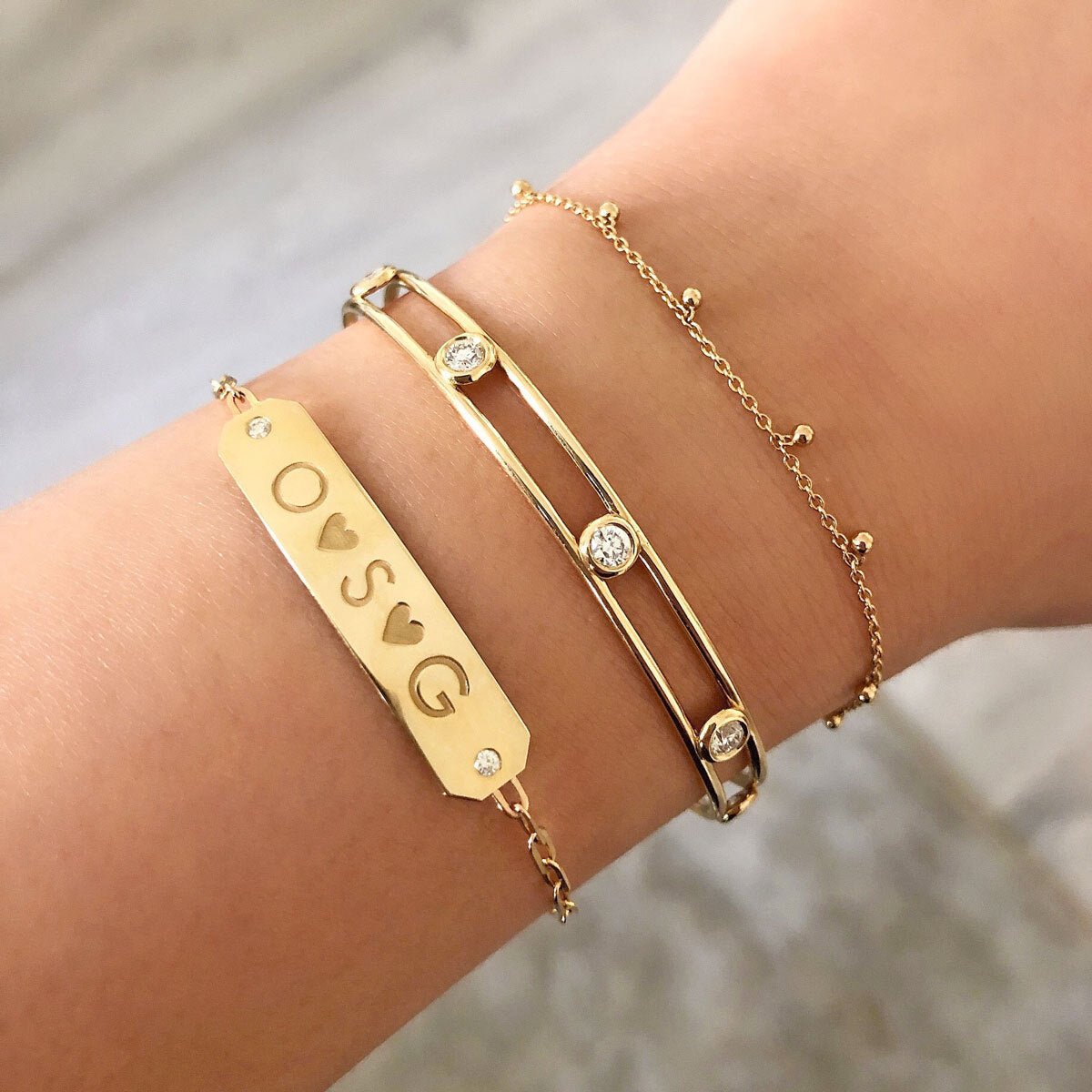 Paper Clip Chain Diamond ID Bracelet - Lotus Diamond