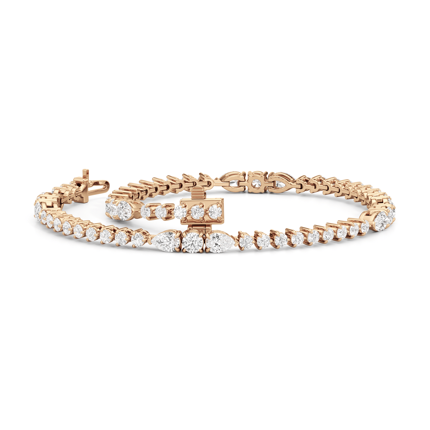 Pear and Round Sequenced Three Prong Tennis Bracelet - Lotus Diamond