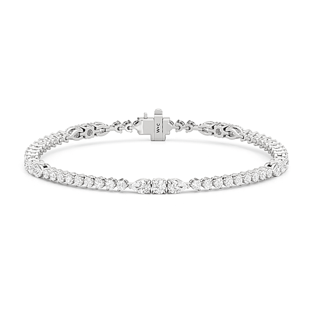 Pear and Round Sequenced Three Prong Tennis Bracelet - Lotus Diamond