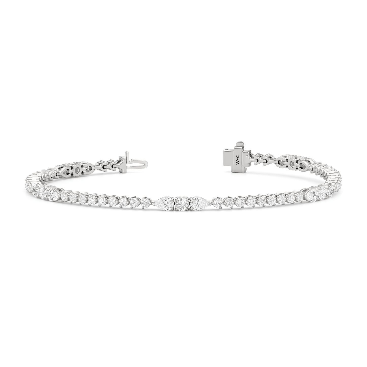 Pear and Round Sequenced Three Prong Tennis Bracelet - Lotus Diamond