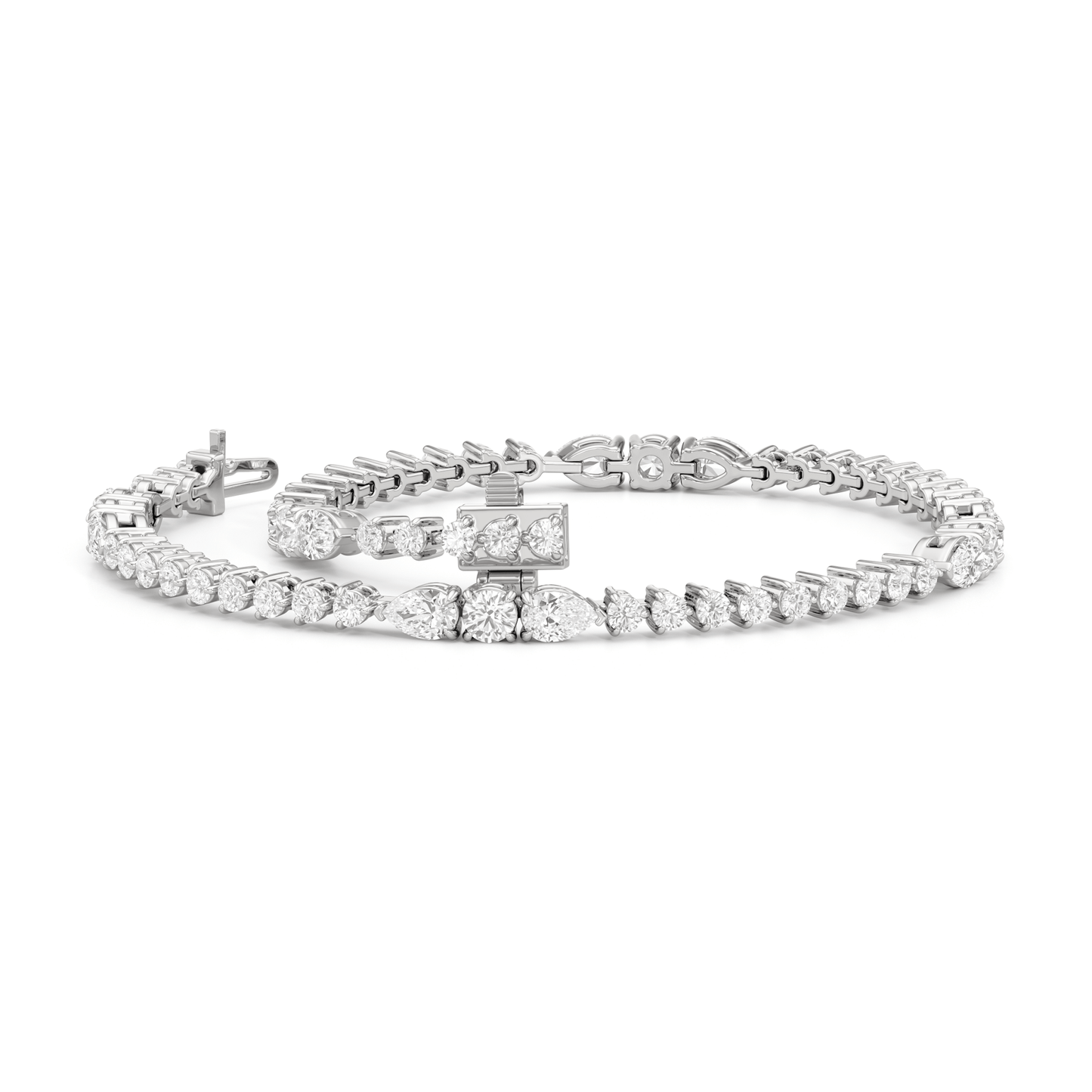 Pear and Round Sequenced Three Prong Tennis Bracelet - Lotus Diamond