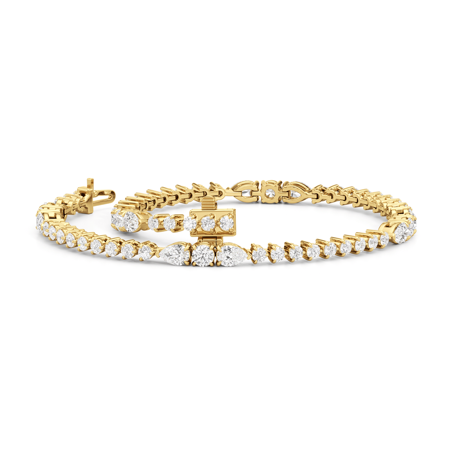 Pear and Round Sequenced Three Prong Tennis Bracelet - Lotus Diamond