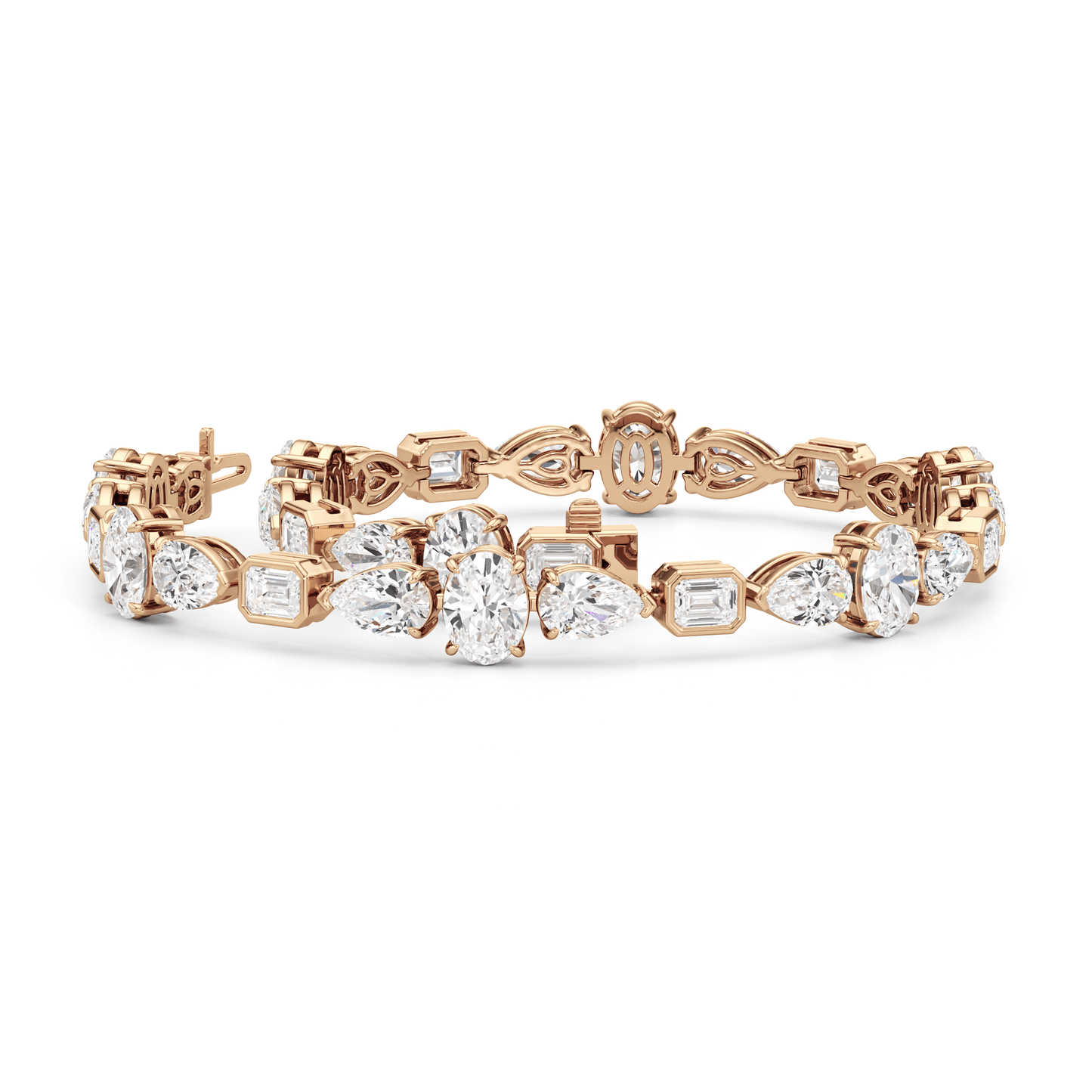 Pear Oval Sequenced with Bezeled Emerald Tennis Bracelet - Lotus Diamond