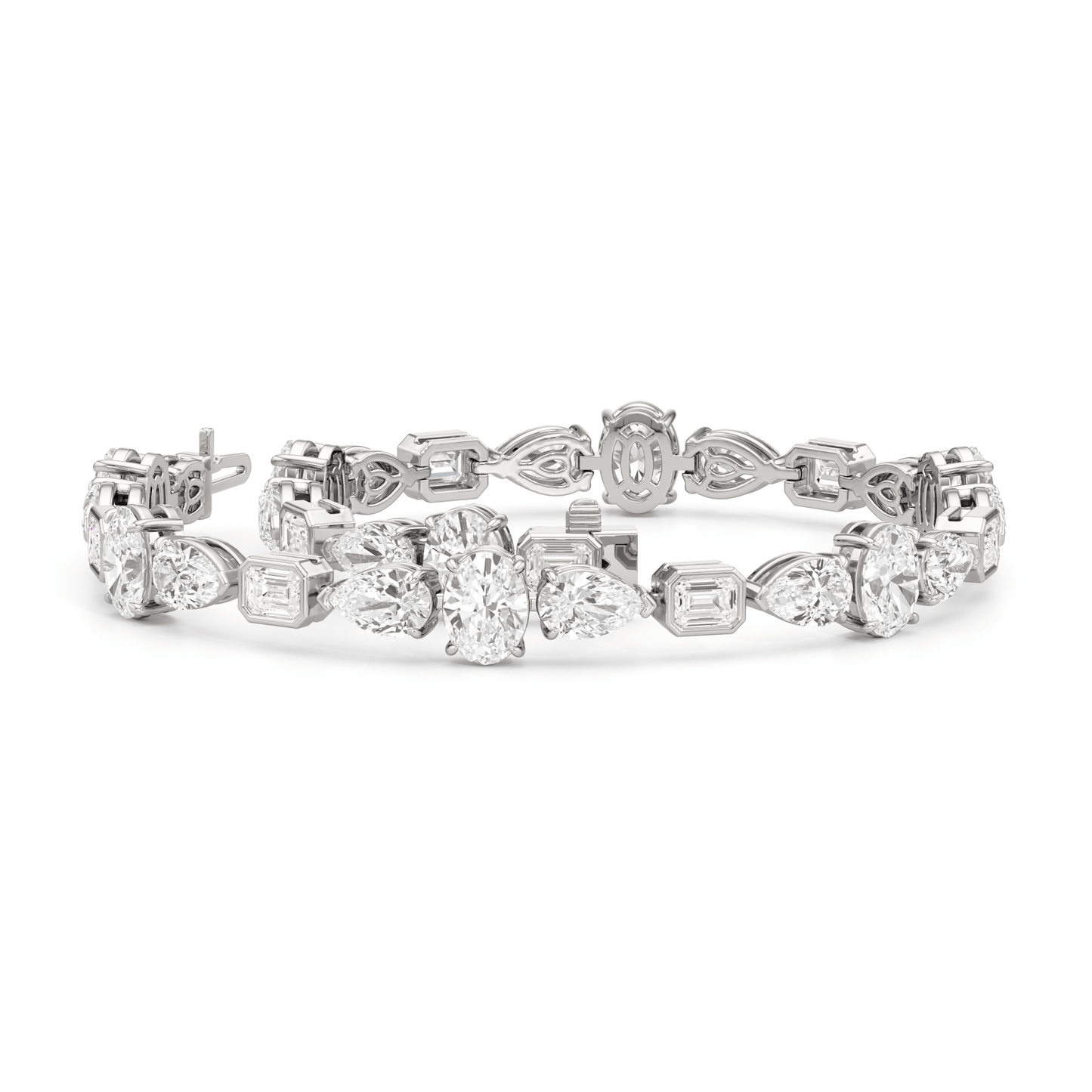 Pear Oval Sequenced with Bezeled Emerald Tennis Bracelet - Lotus Diamond