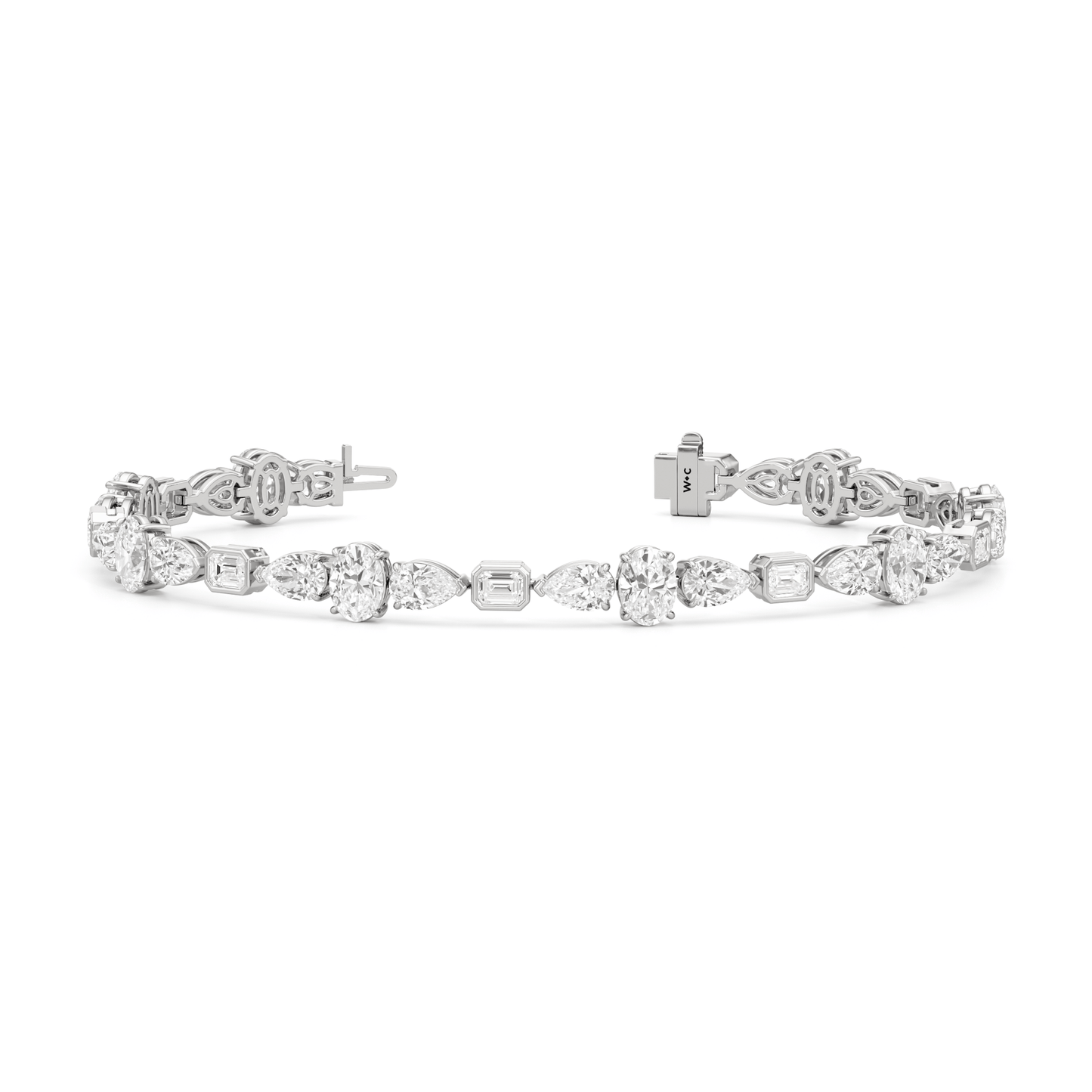 Pear Oval Sequenced with Bezeled Emerald Tennis Bracelet - Lotus Diamond