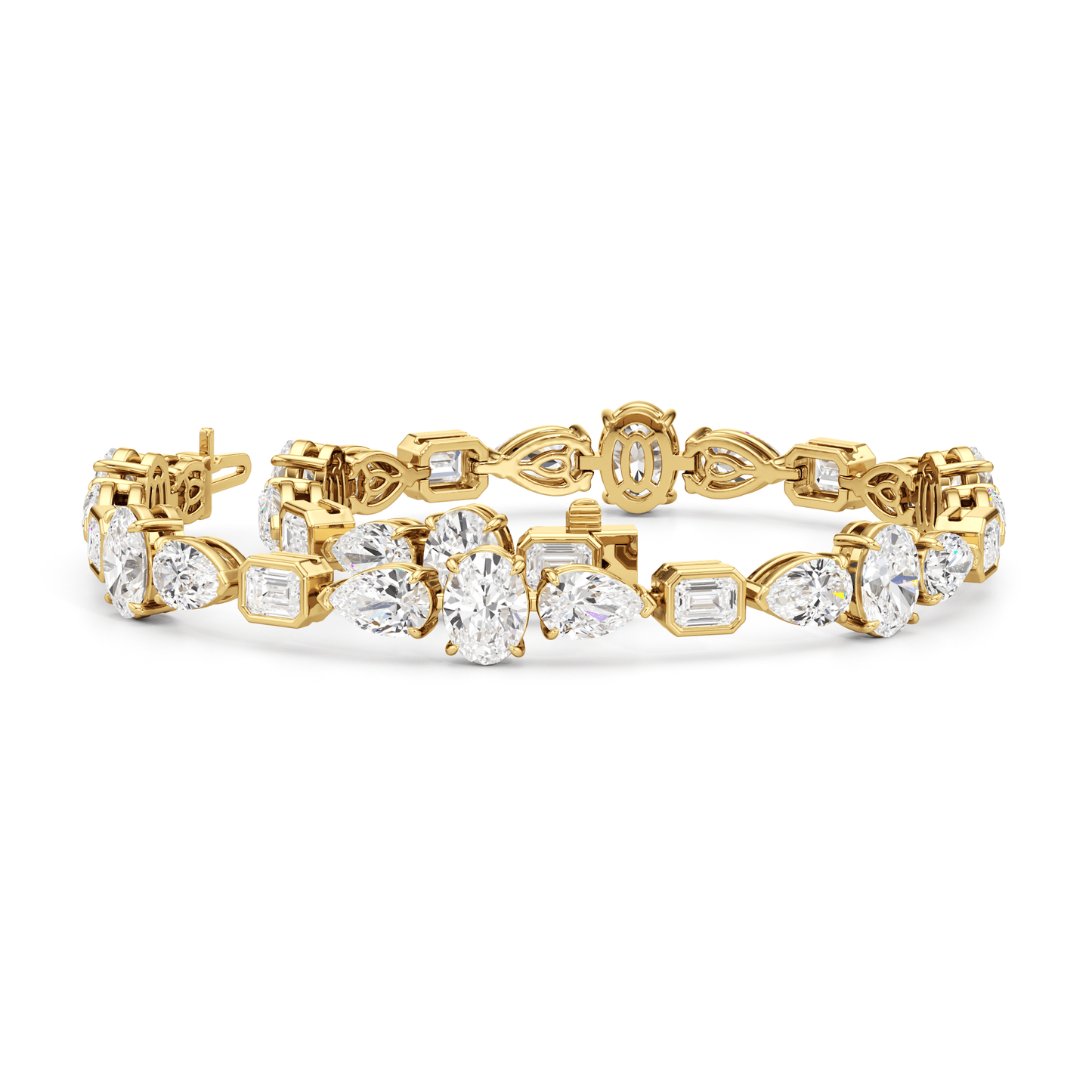 Pear Oval Sequenced with Bezeled Emerald Tennis Bracelet - Lotus Diamond