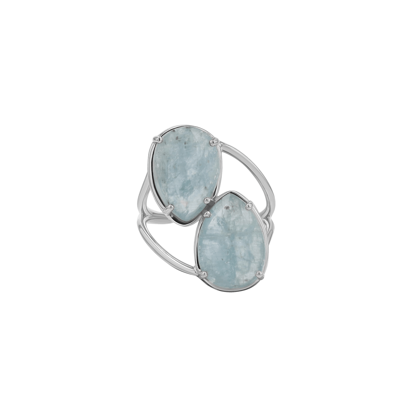 Pear Shape Aquamarine Duo Rose Cut Ring - Lotus Diamond