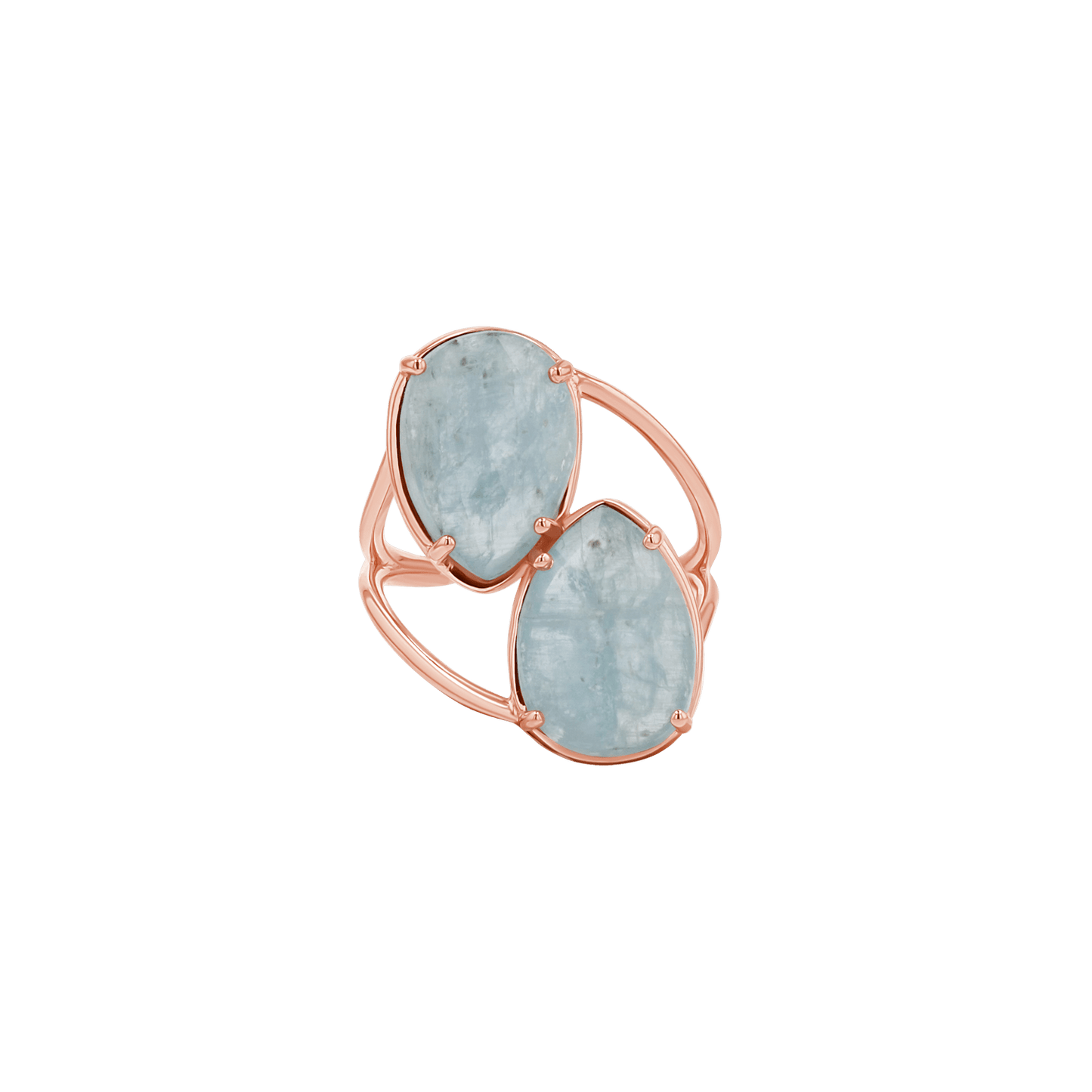 Pear Shape Aquamarine Duo Rose Cut Ring - Lotus Diamond