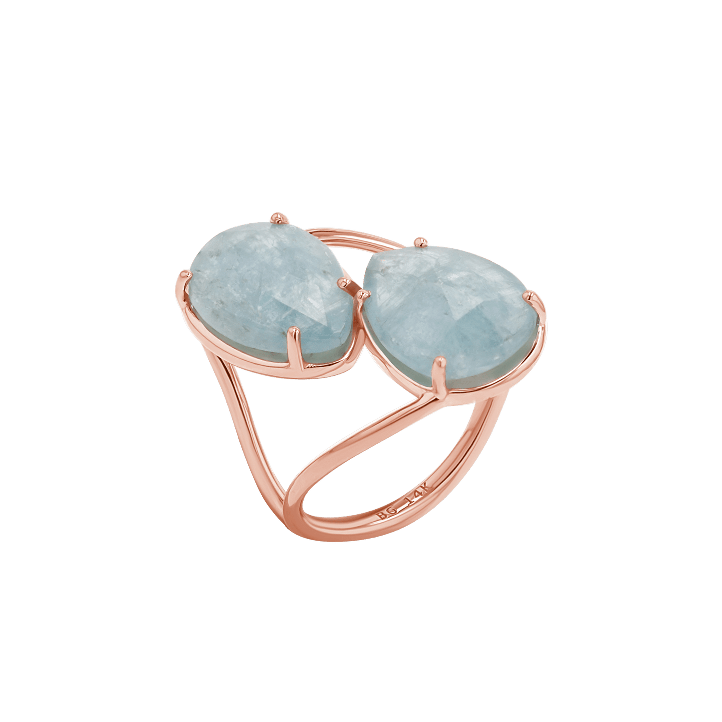 Pear Shape Aquamarine Duo Rose Cut Ring - Lotus Diamond