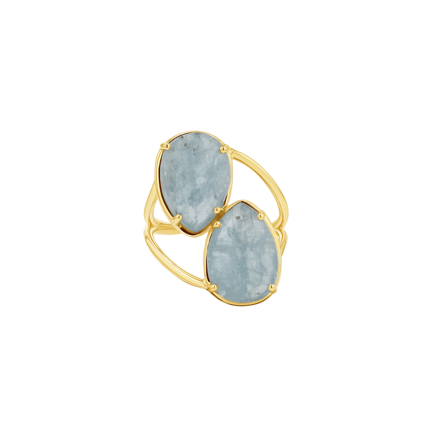 Pear Shape Aquamarine Duo Rose Cut Ring - Lotus Diamond