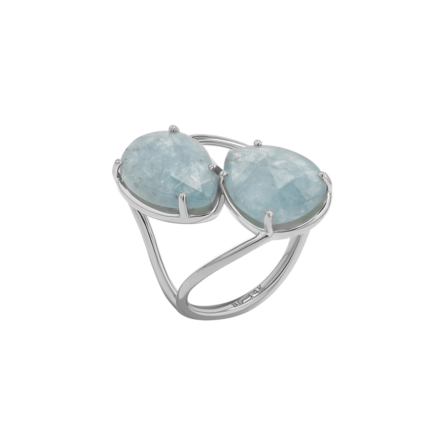 Pear Shape Aquamarine Duo Rose Cut Ring - Lotus Diamond