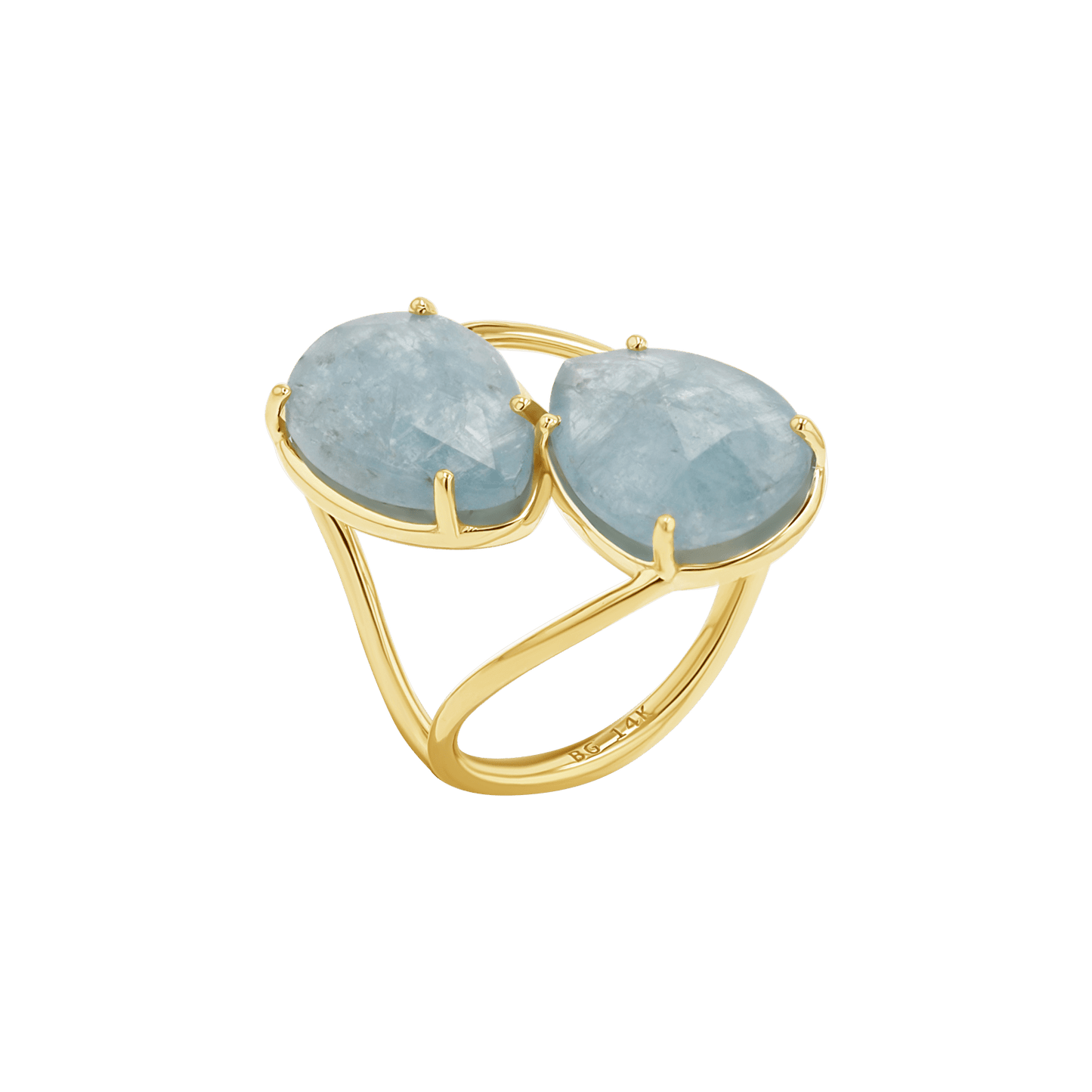 Pear Shape Aquamarine Duo Rose Cut Ring - Lotus Diamond