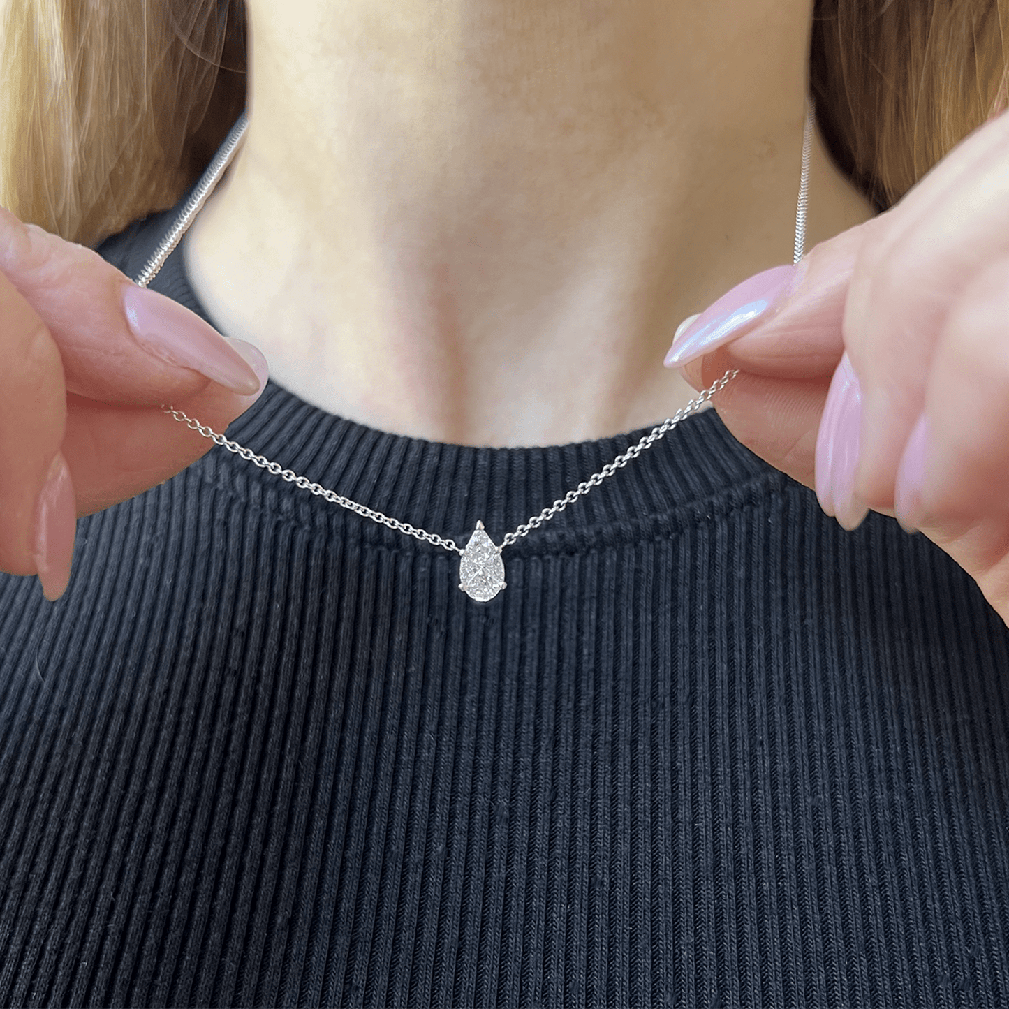Pear Shape Illusion Set Diamond Necklace - Lotus Diamond