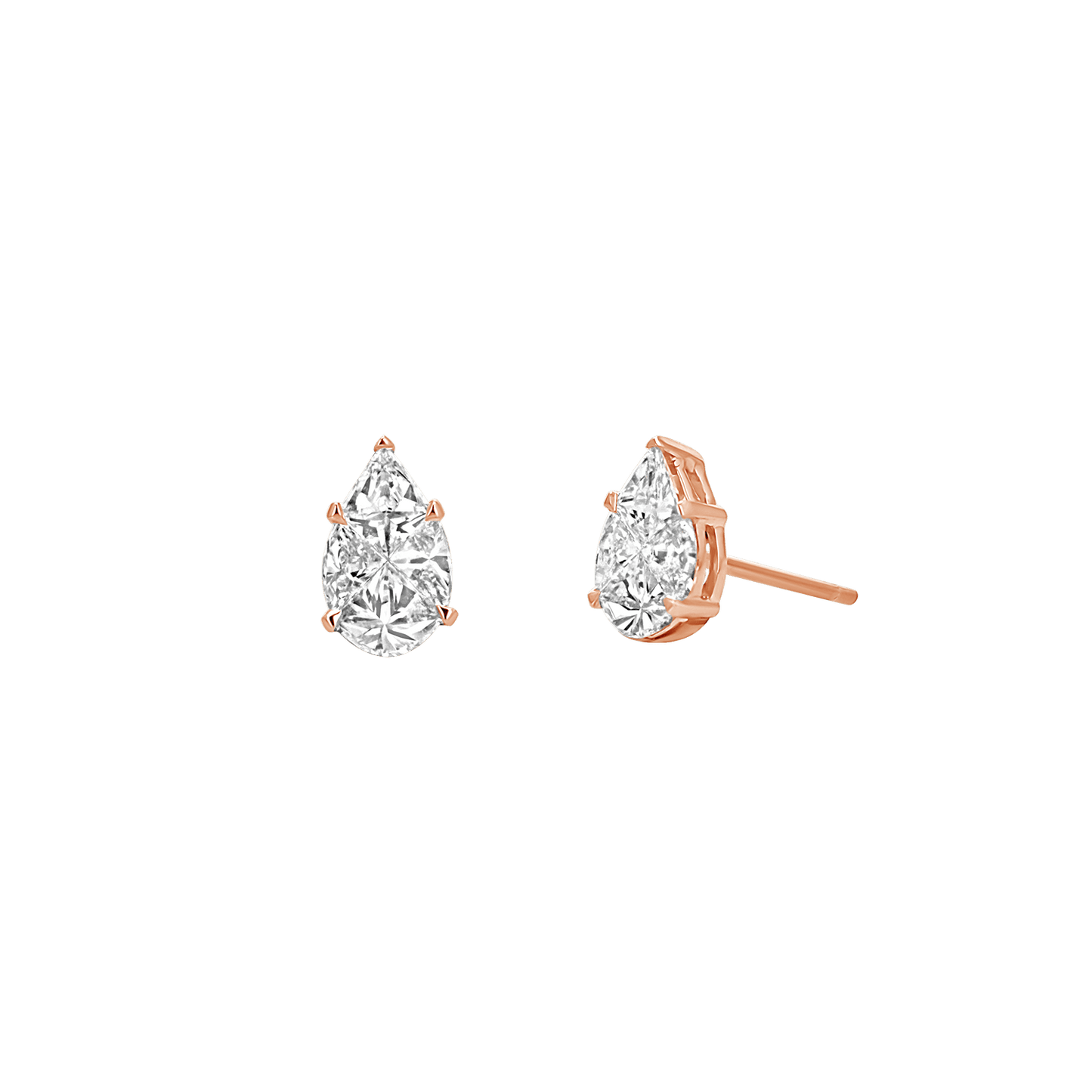 Pear Shape Illusion Set Diamond Stud Earrings - Lotus Diamond