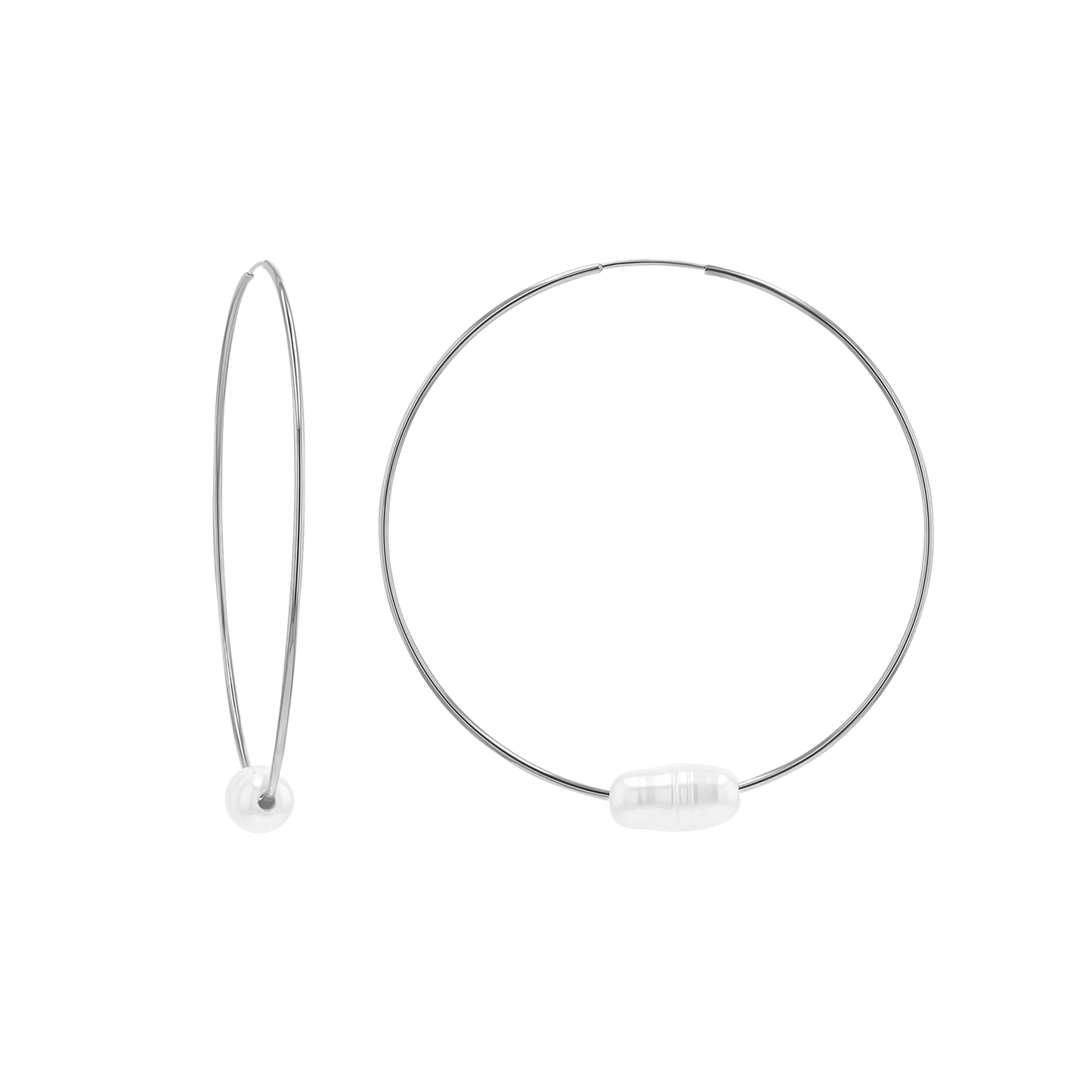 Pearl Accent Endless Hoop Earrings - Lotus Diamond