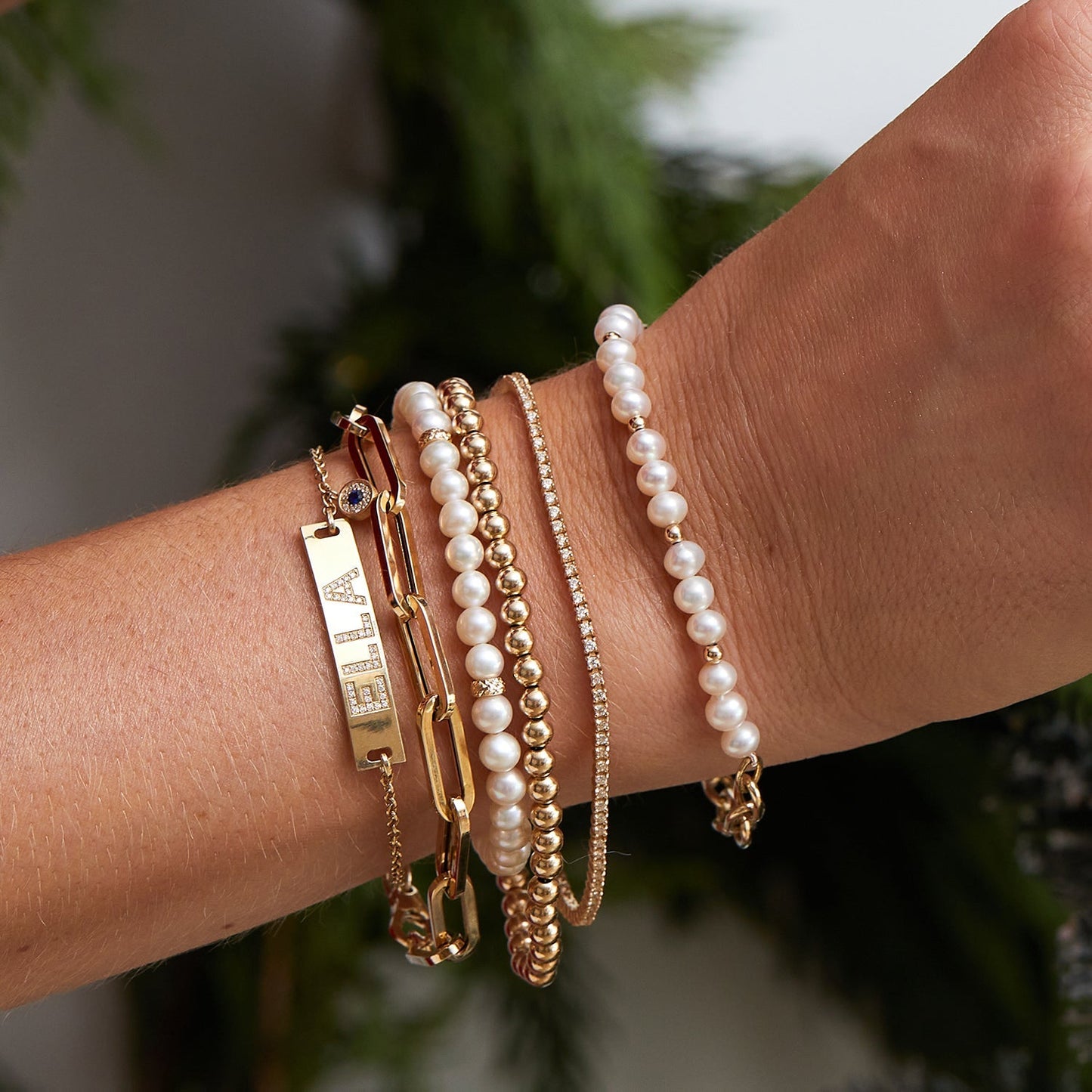 Pearl and Chain Link Bracelet - Lotus Diamond