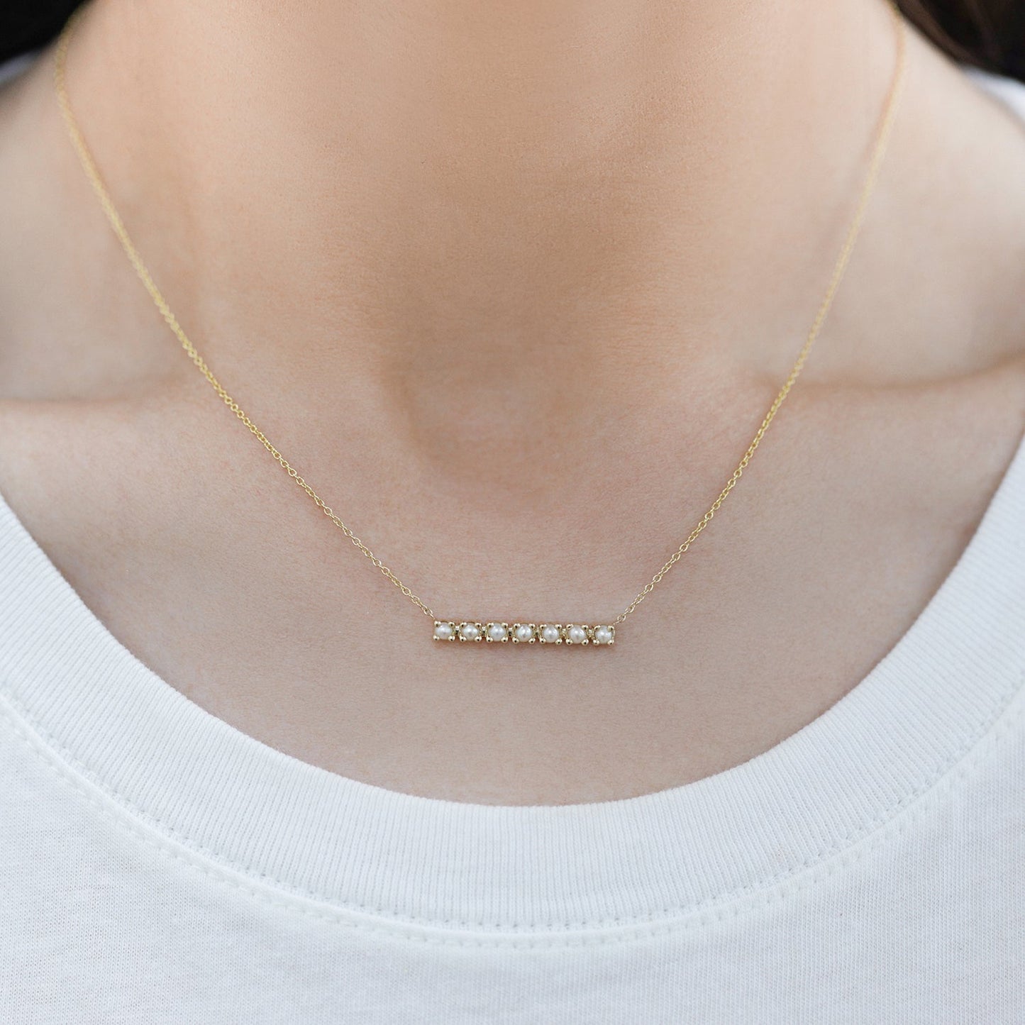 Pearl Bar Necklace - Lotus Diamond