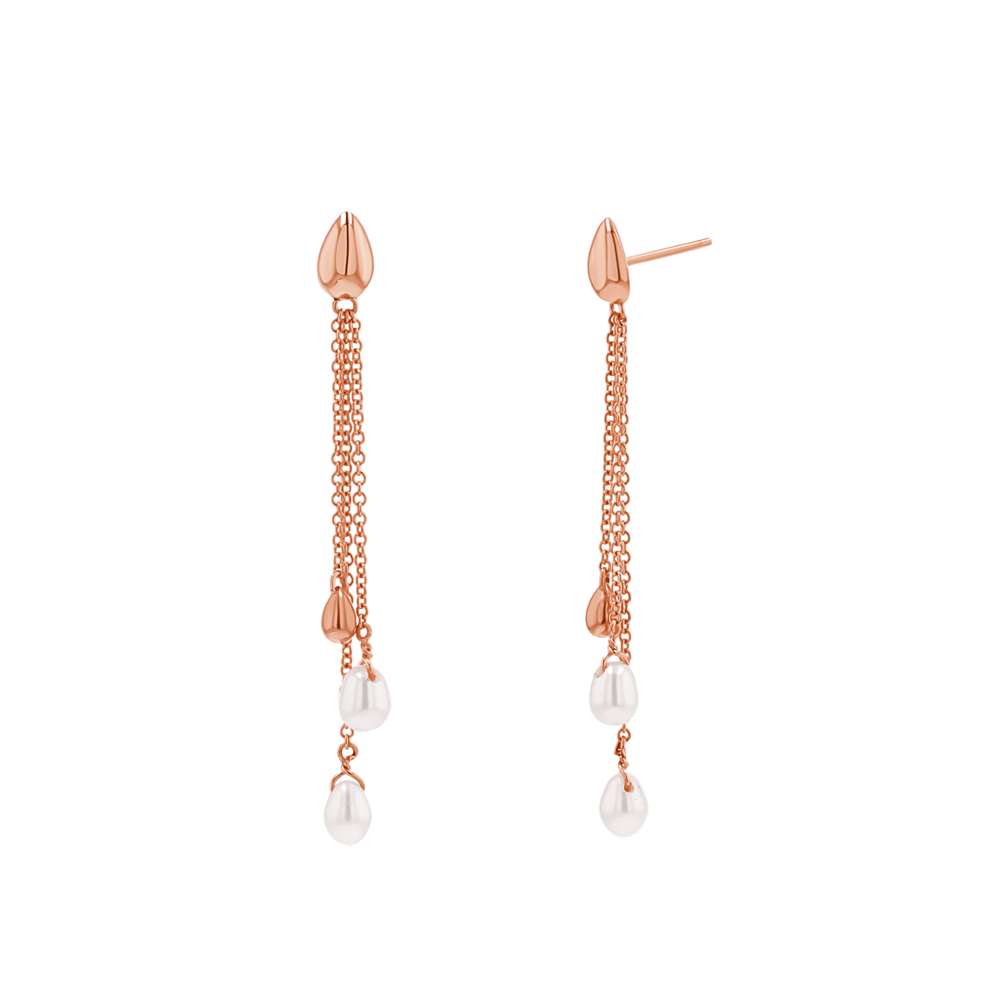 Pearl Drop Chain Earrings - Lotus Diamond