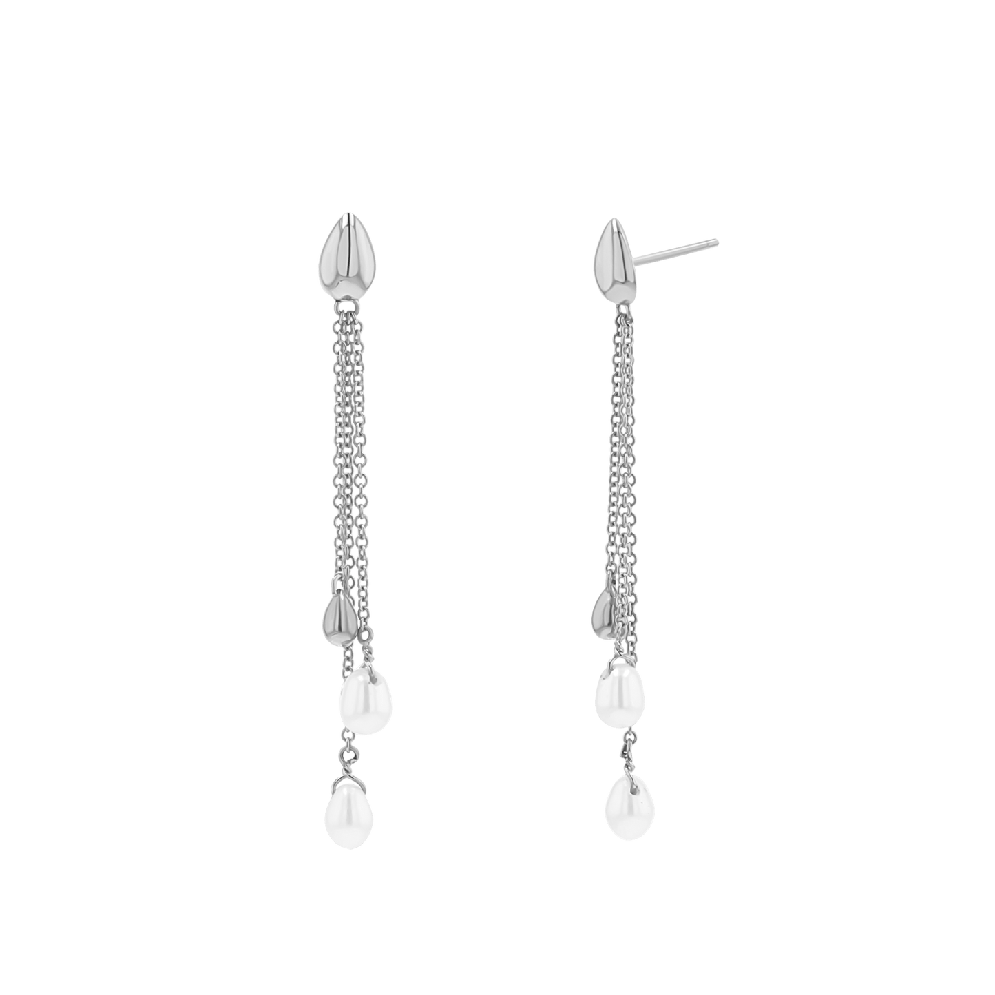 Pearl Drop Chain Earrings - Lotus Diamond