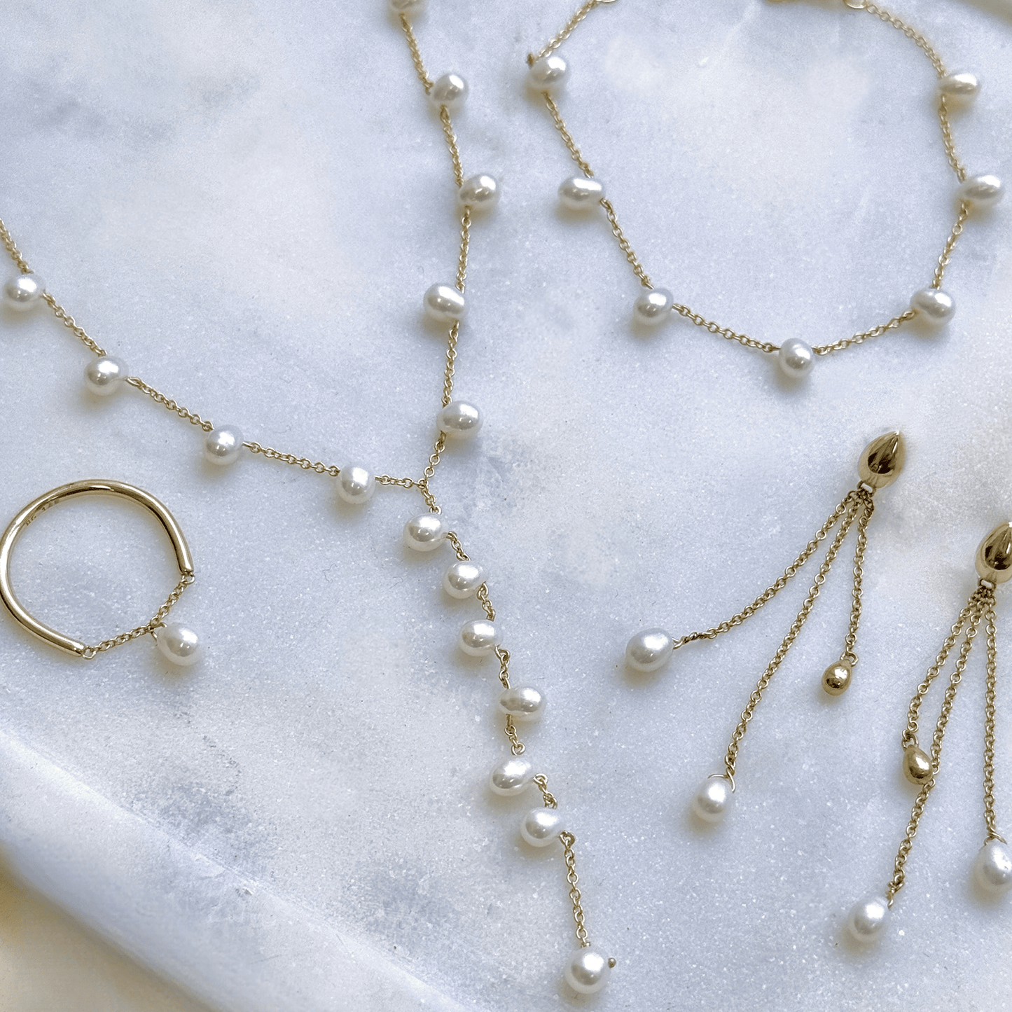 Pearl Drop Station Bracelet - Lotus Diamond