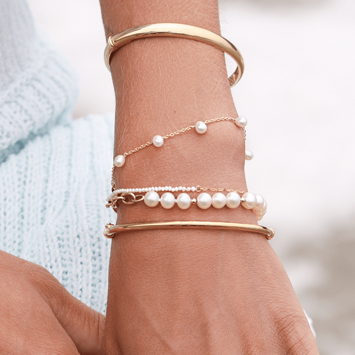 Pearl Drop Station Bracelet - Lotus Diamond