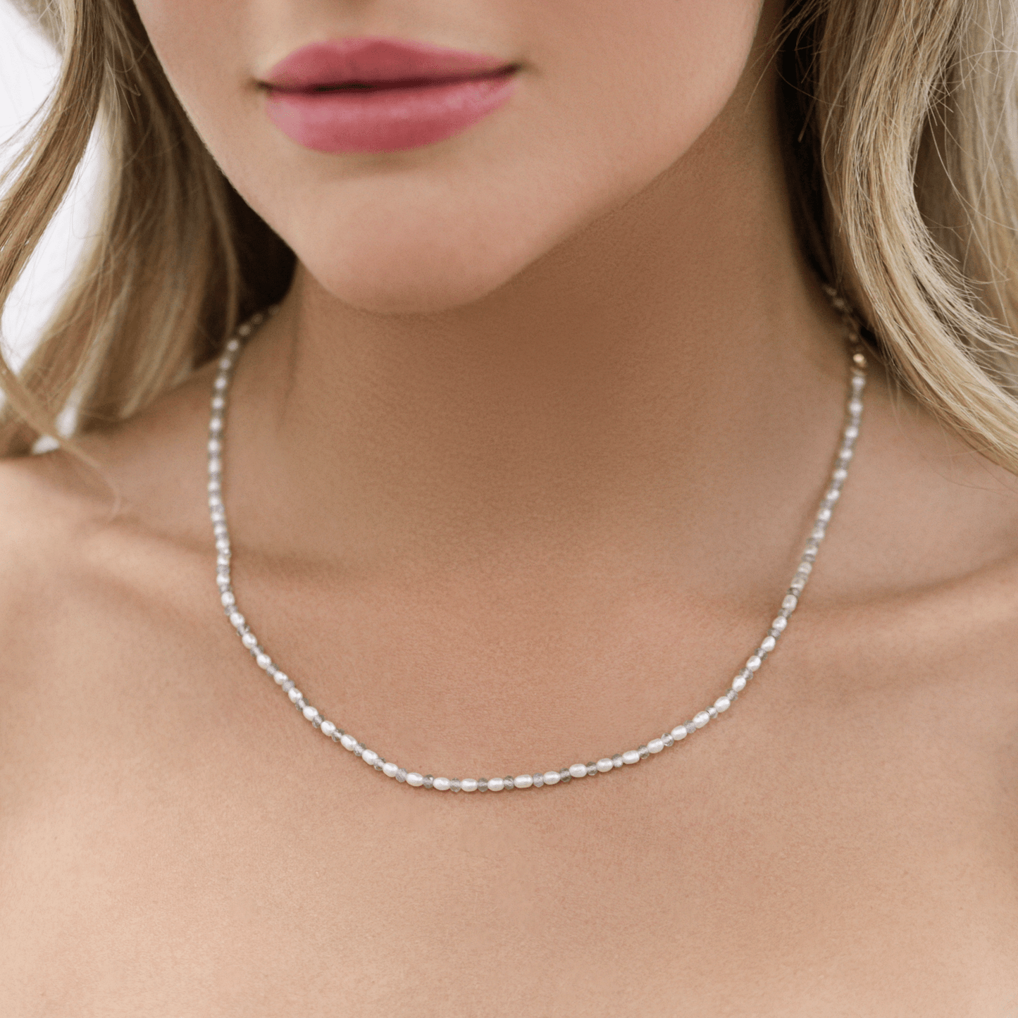 Pearl & Labradorite Strand Necklace - Lotus Diamond