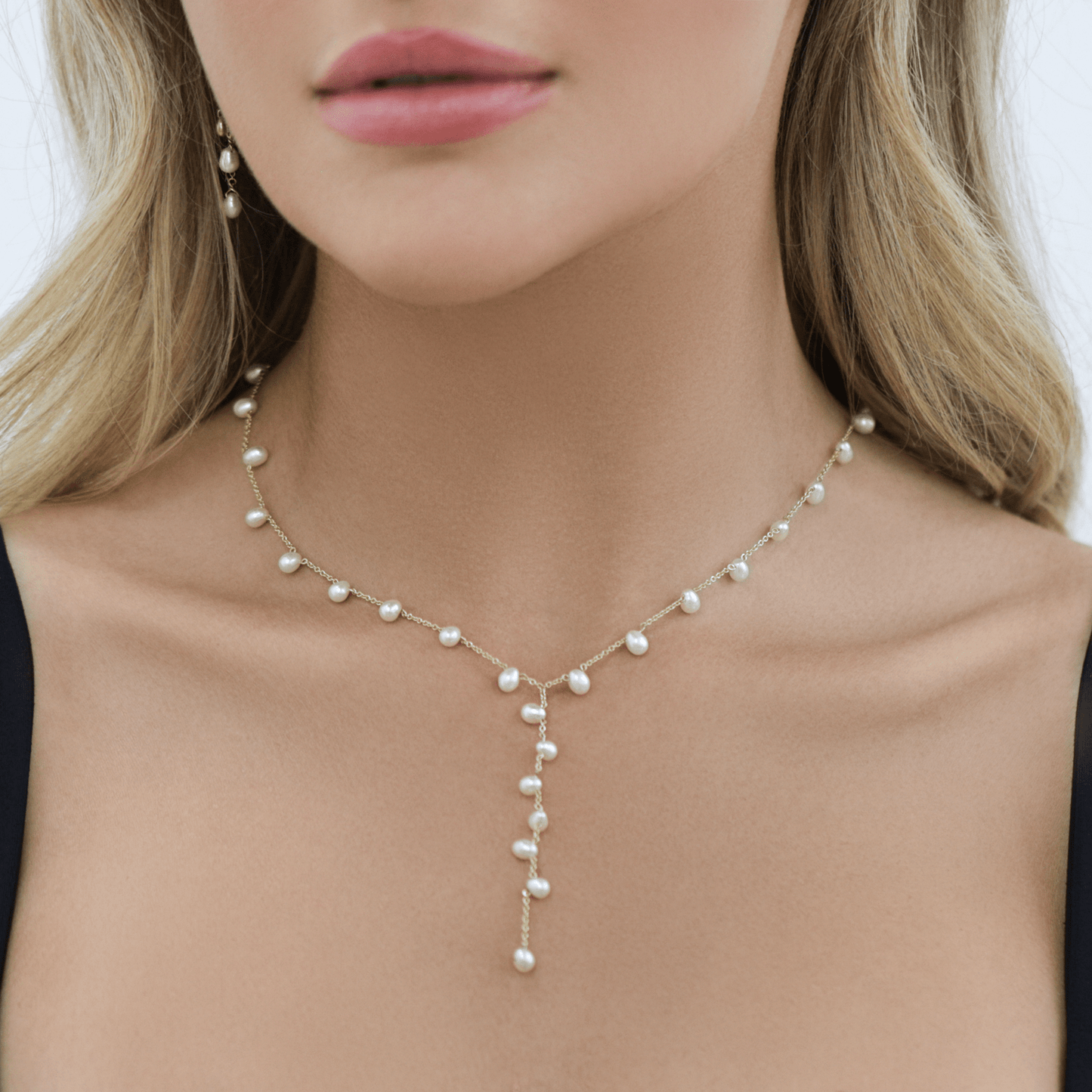 Pearl Lariat Y Chain Necklace - Lotus Diamond
