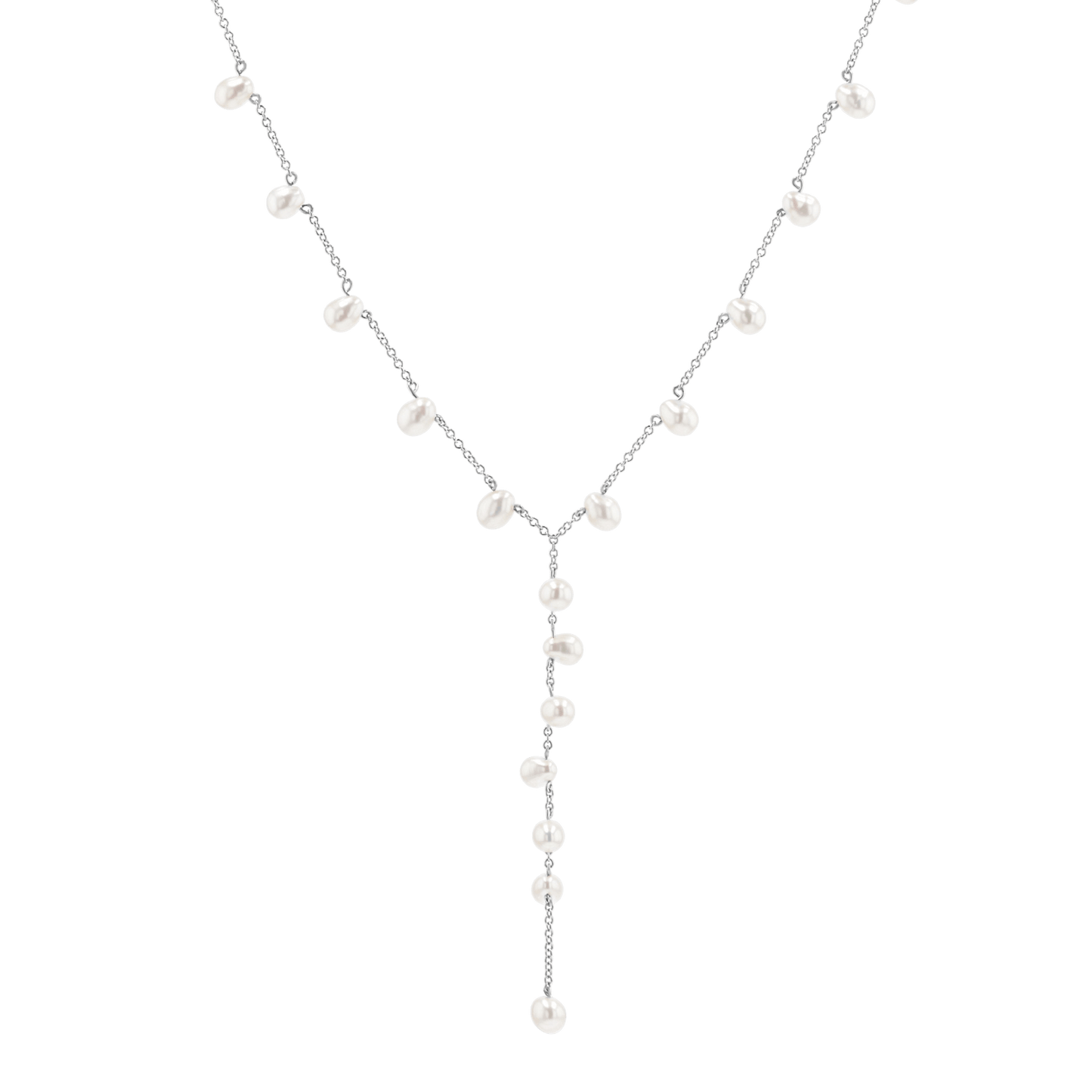 Pearl Lariat Y Chain Necklace - Lotus Diamond