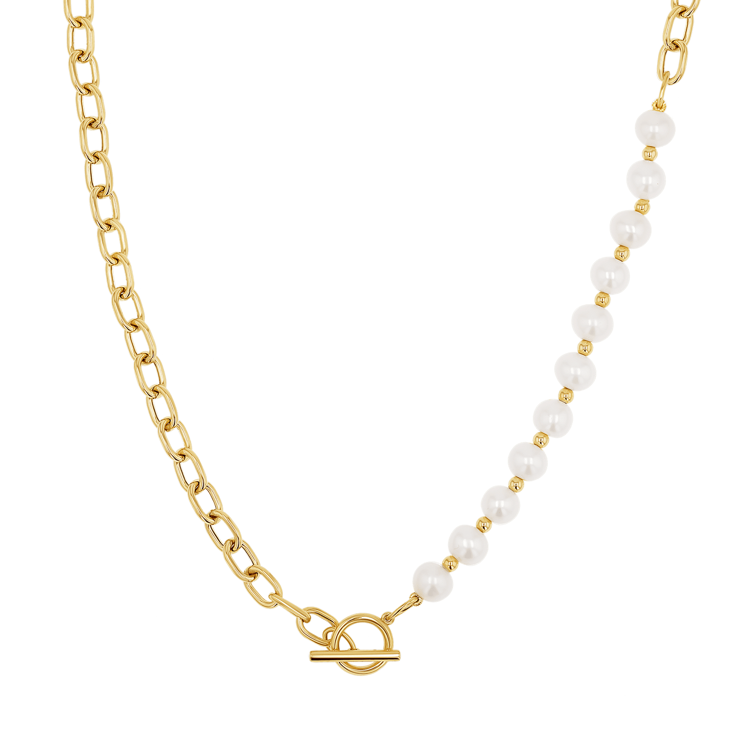 Pearl on Chain Toggle Necklace - Lotus Diamond
