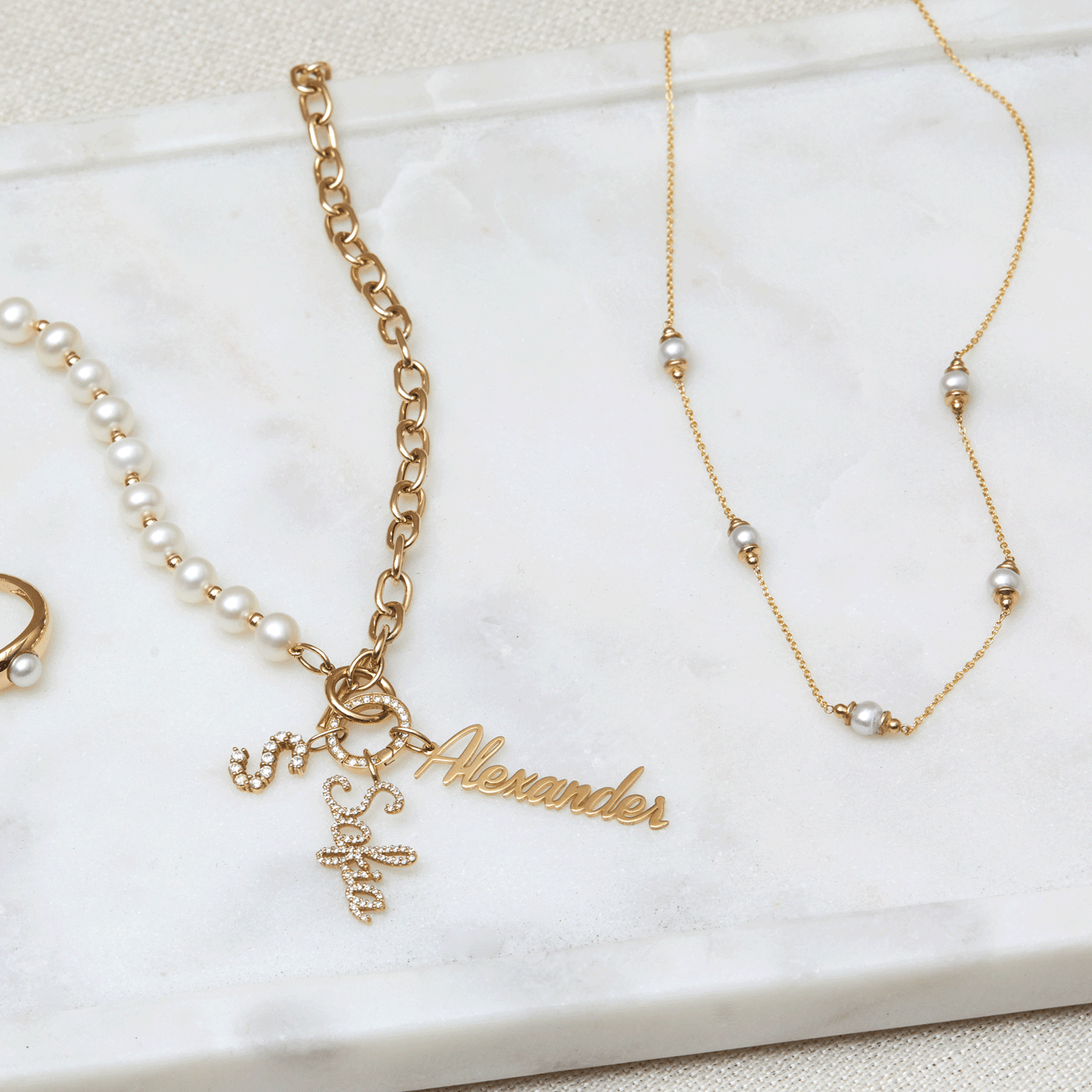 Pearl Station Necklace - Lotus Diamond