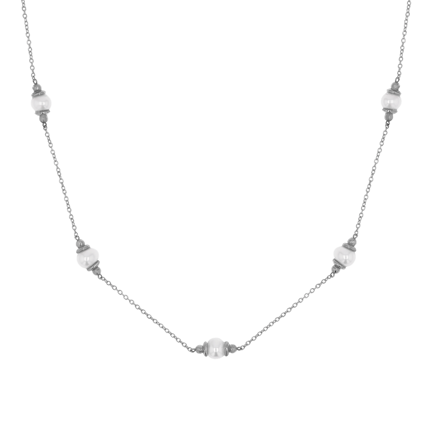 Pearl Station Necklace - Lotus Diamond
