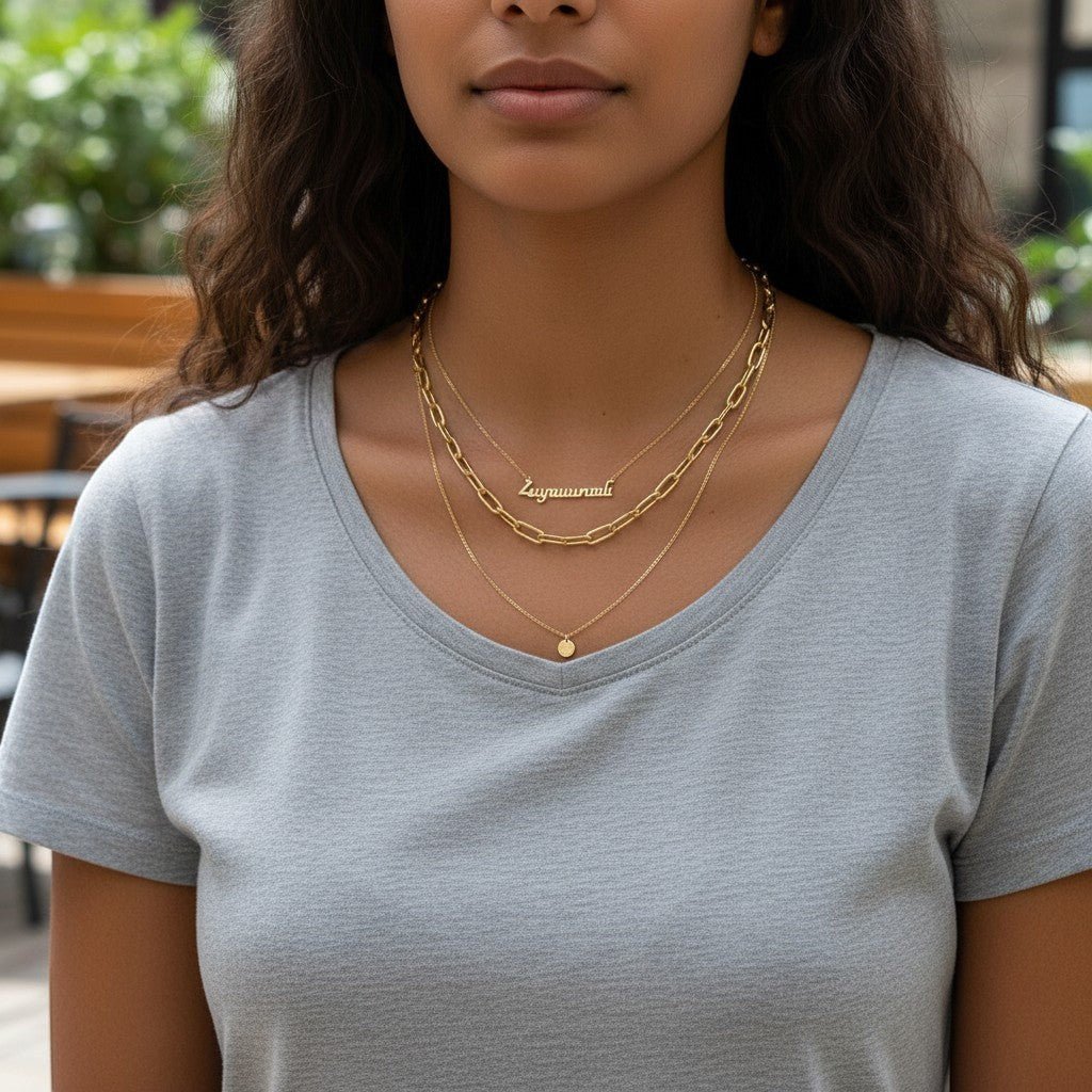 Personalized Armenian Letter Name Necklace - Lotus Diamond