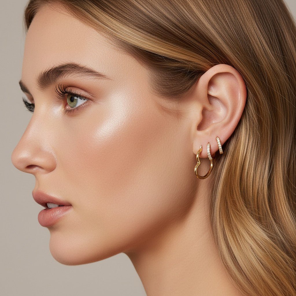 Petit Diamond U - Pave Paper Clip Huggie Earrings - Lotus Diamond