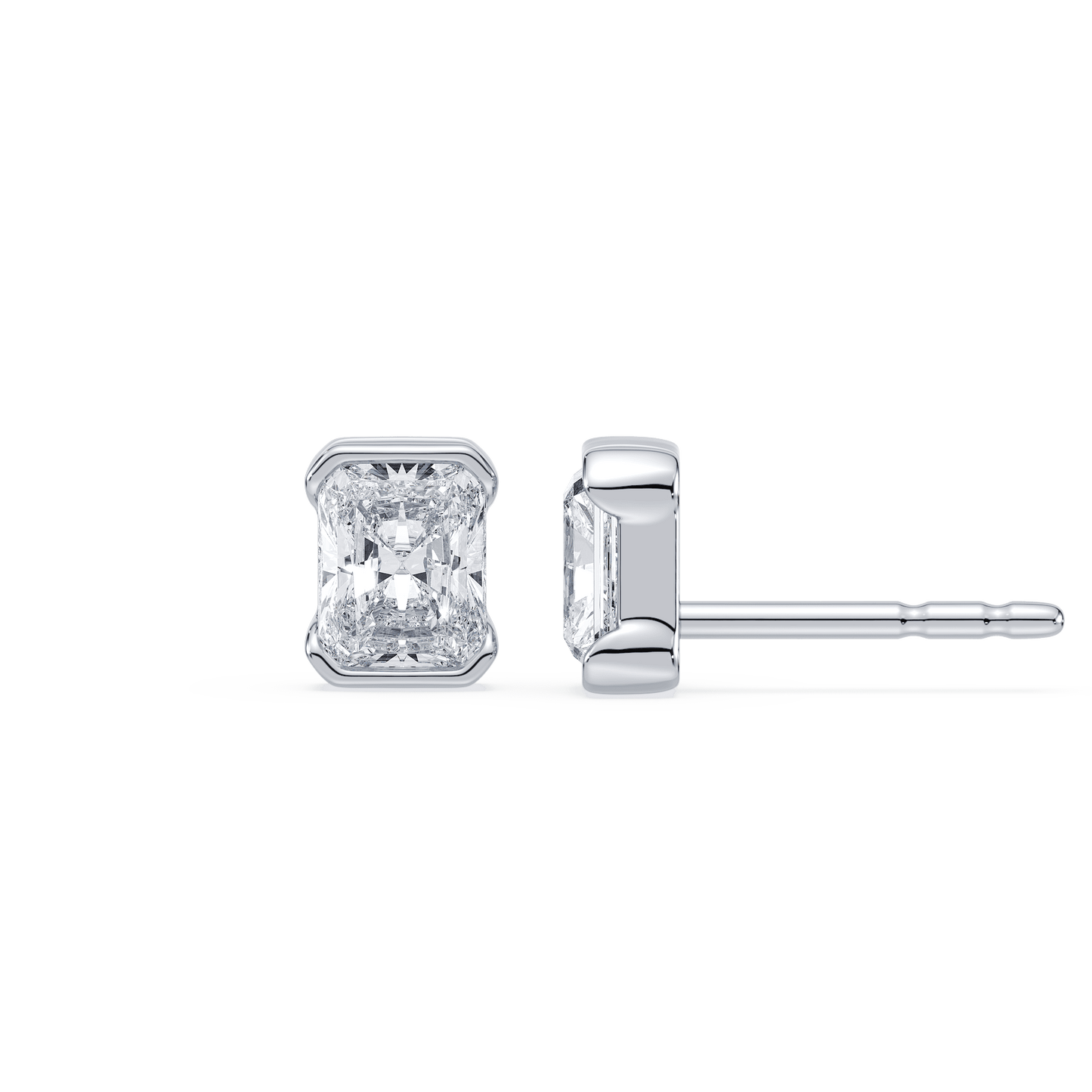 Portrait Half Bezel 0.5 CTW Lab Radiant Diamond Studs 14K White - Lotus Diamond