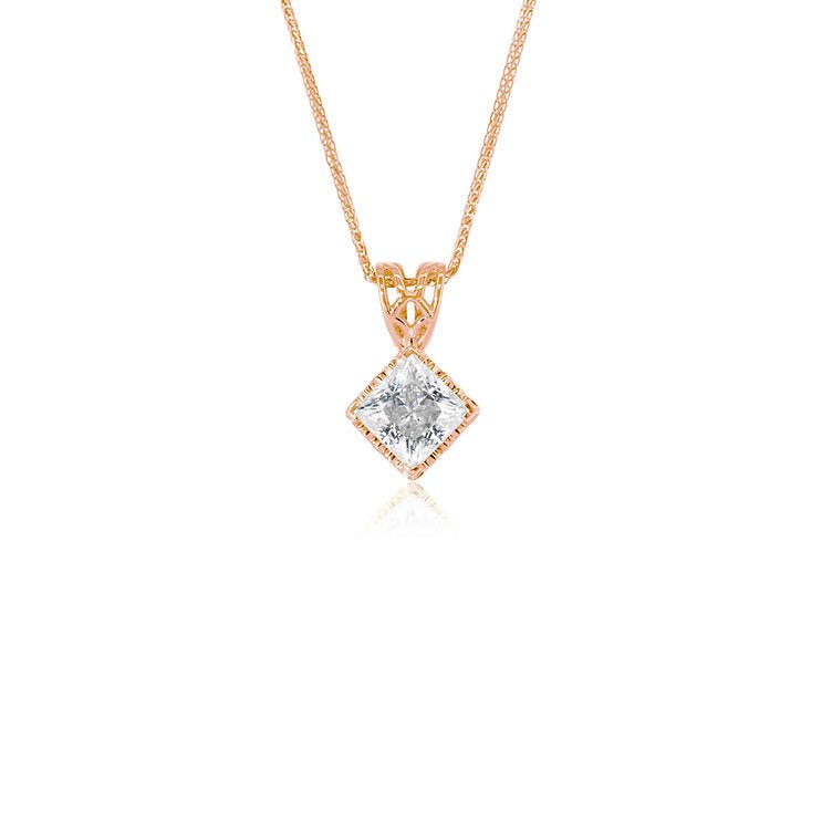 Princess - cut 18K diamond pendant - Lotus Diamond