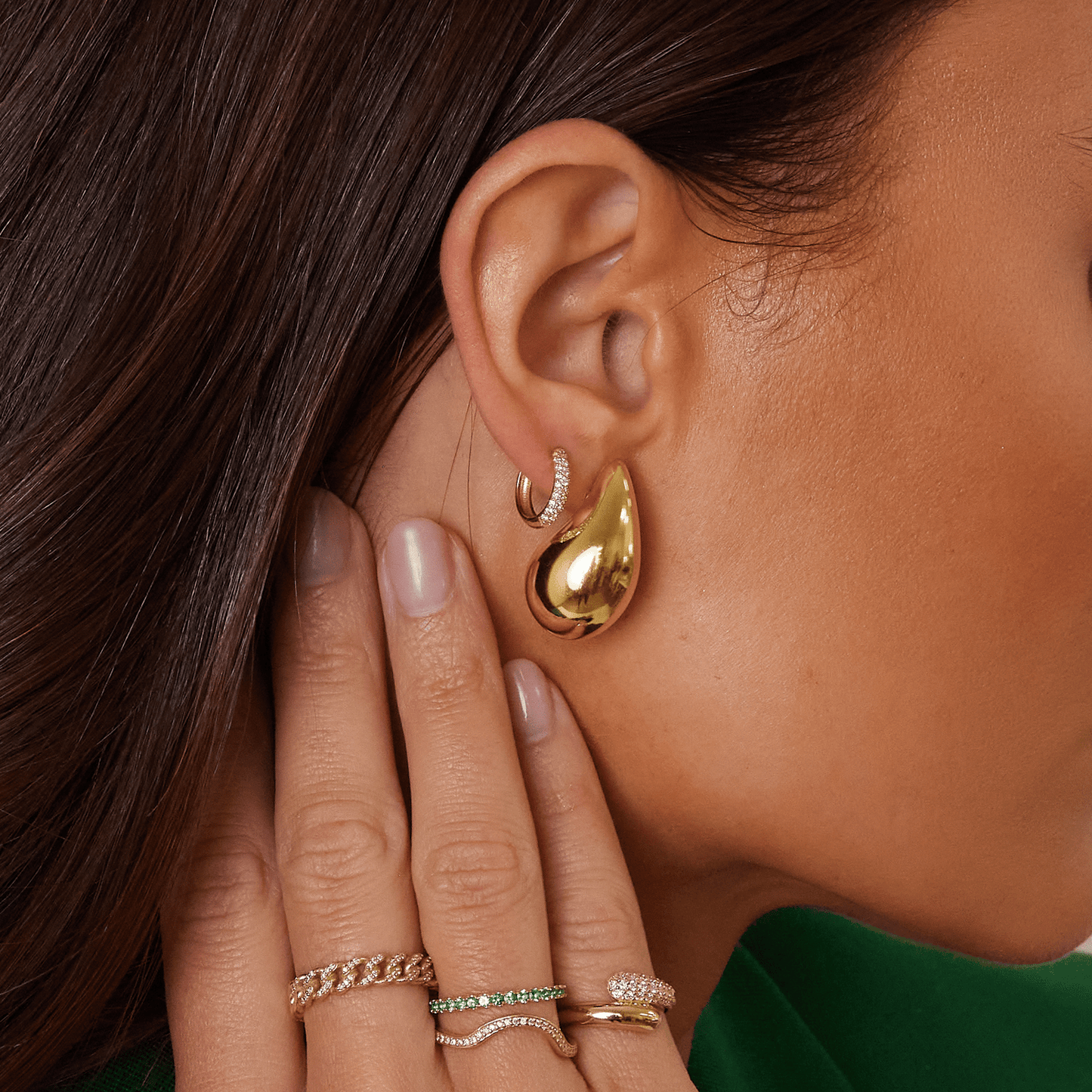 Puff Rain Drop Earrings - Lotus Diamond