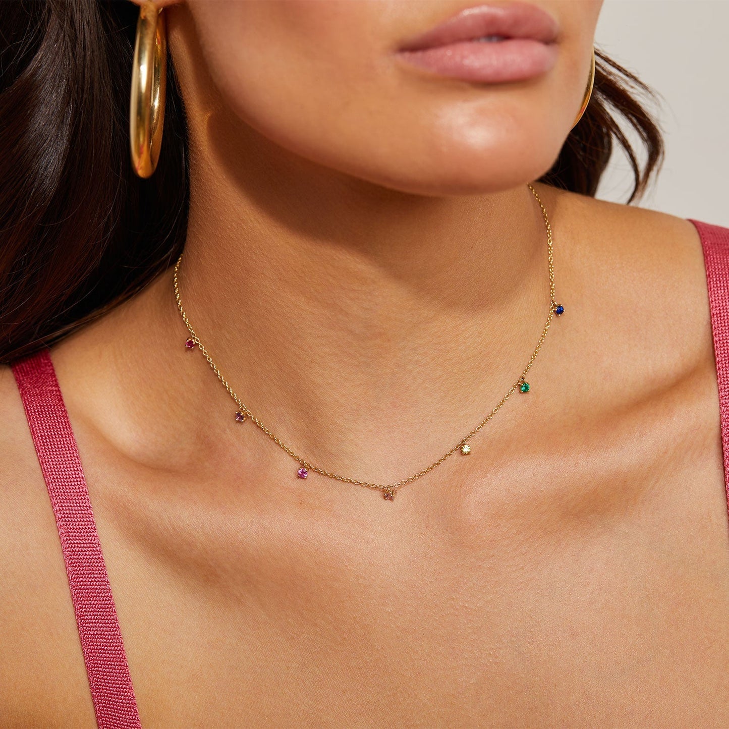 Rainbow Gemstone Drop Necklace - Lotus Diamond