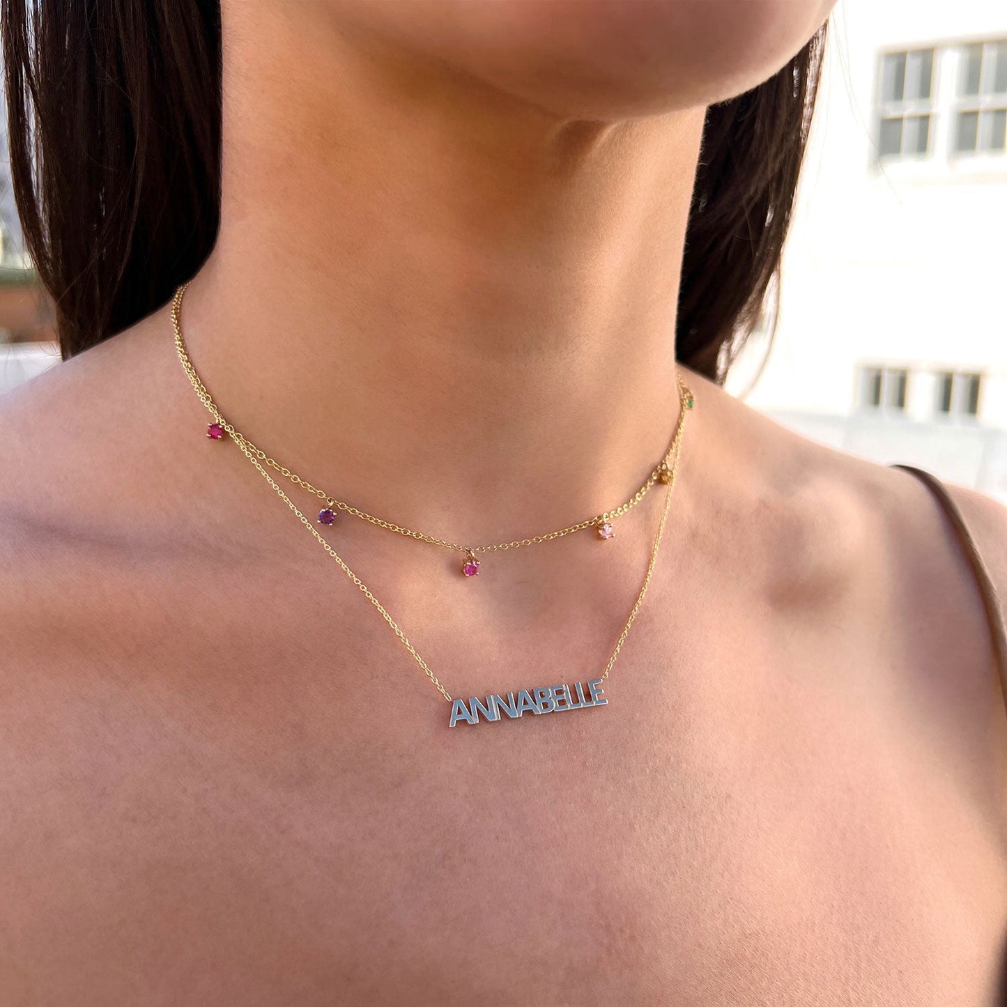 Rainbow Gemstone Drop Necklace - Lotus Diamond