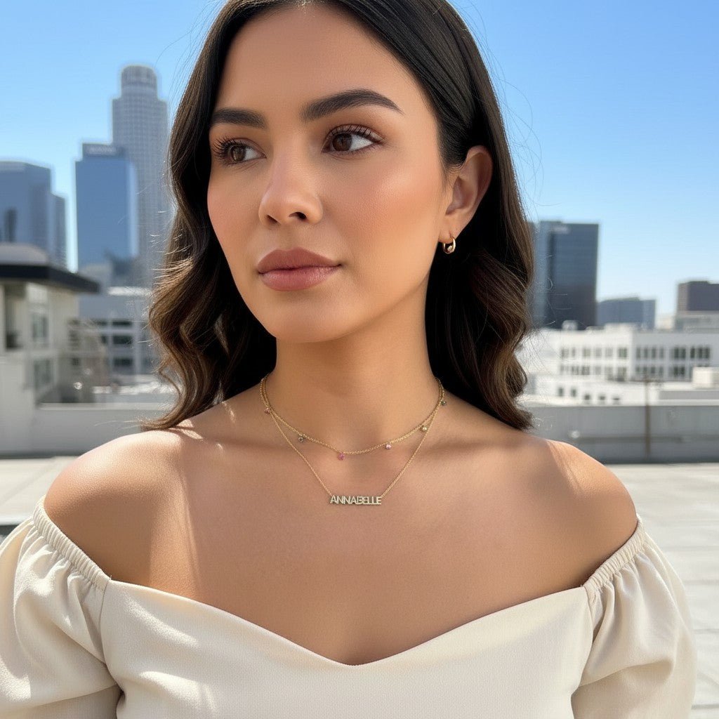 Rainbow Gemstone Drop Necklace - Lotus Diamond