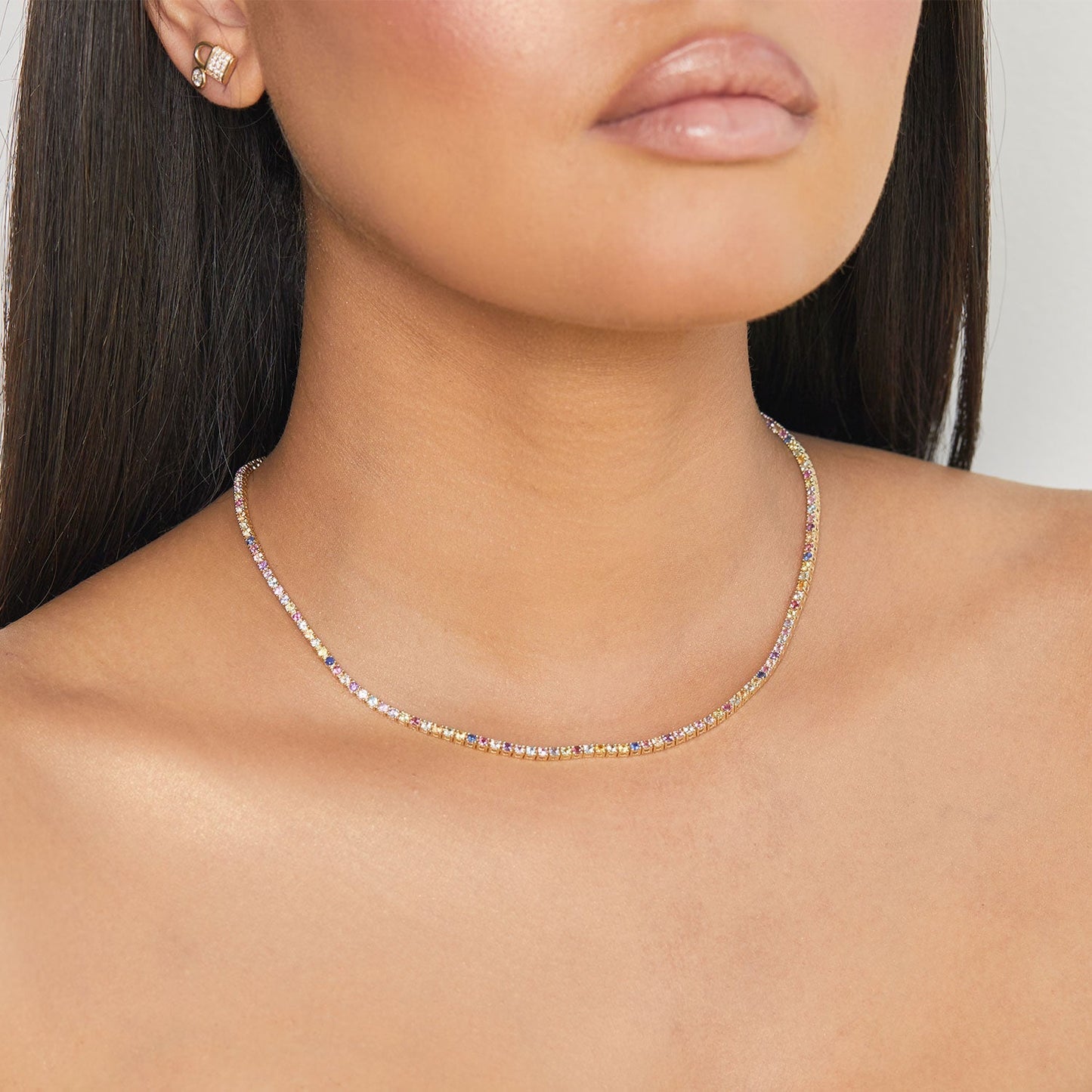 Rainbow Gemstone Tennis Necklace - Lotus Diamond