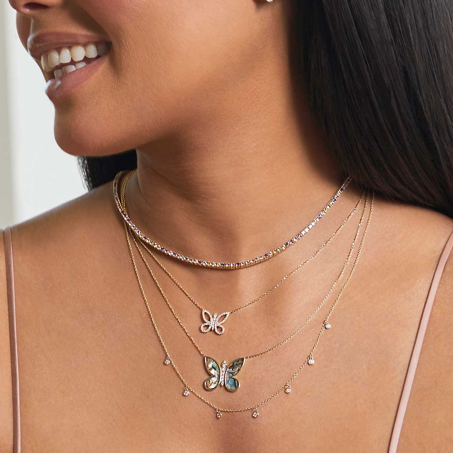 Rainbow Gemstone Tennis Necklace - Lotus Diamond