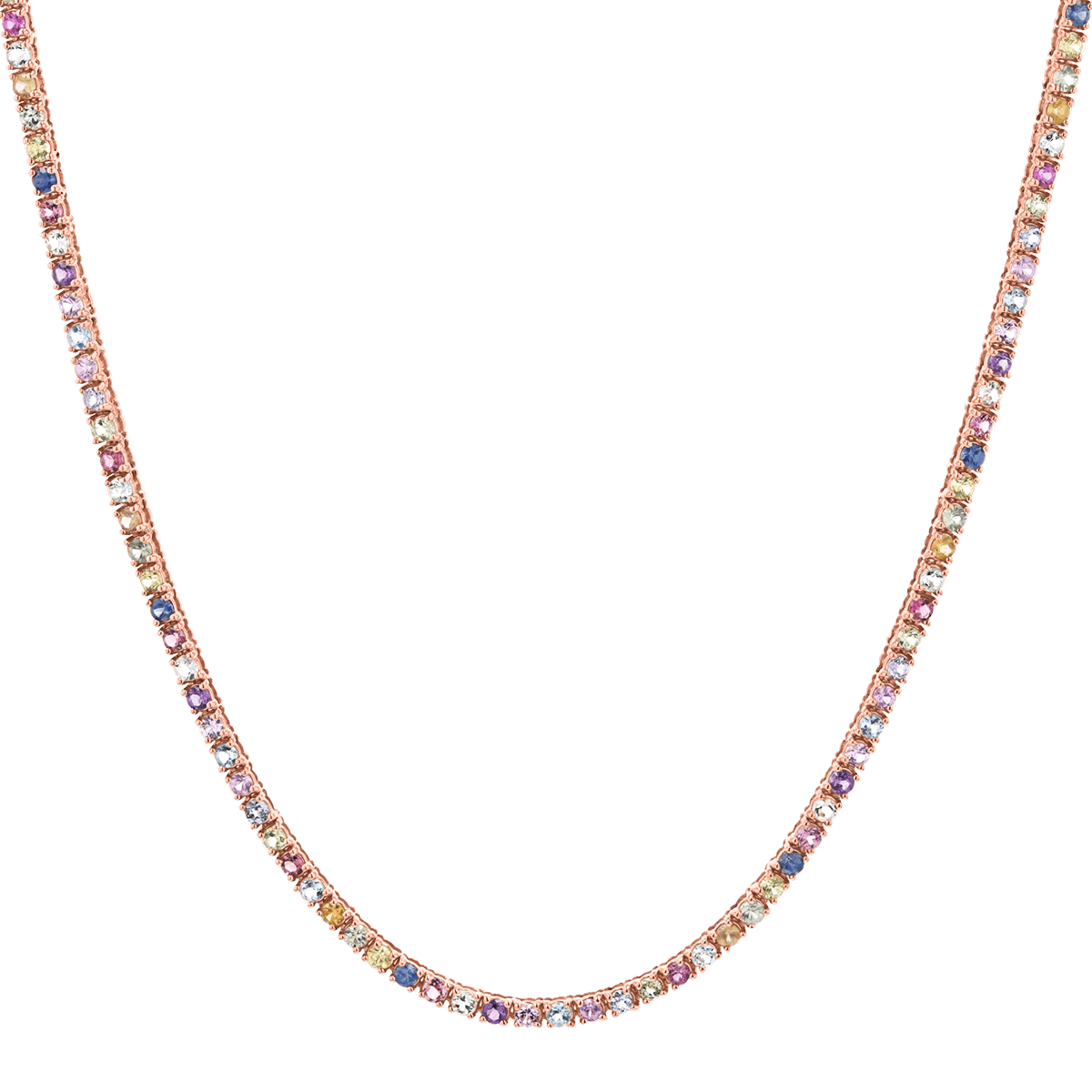 Rainbow Gemstone Tennis Necklace - Lotus Diamond