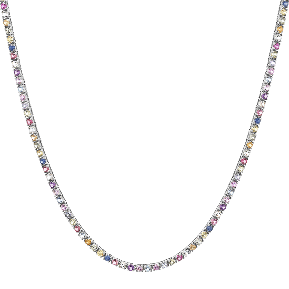 Rainbow Gemstone Tennis Necklace - Lotus Diamond