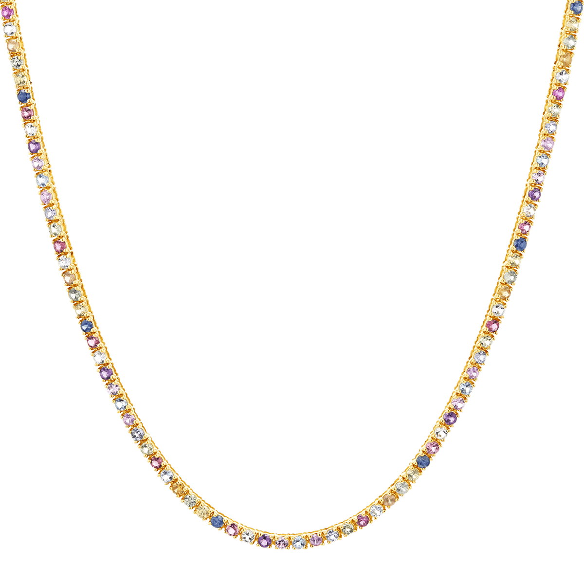 Rainbow Gemstone Tennis Necklace - Lotus Diamond